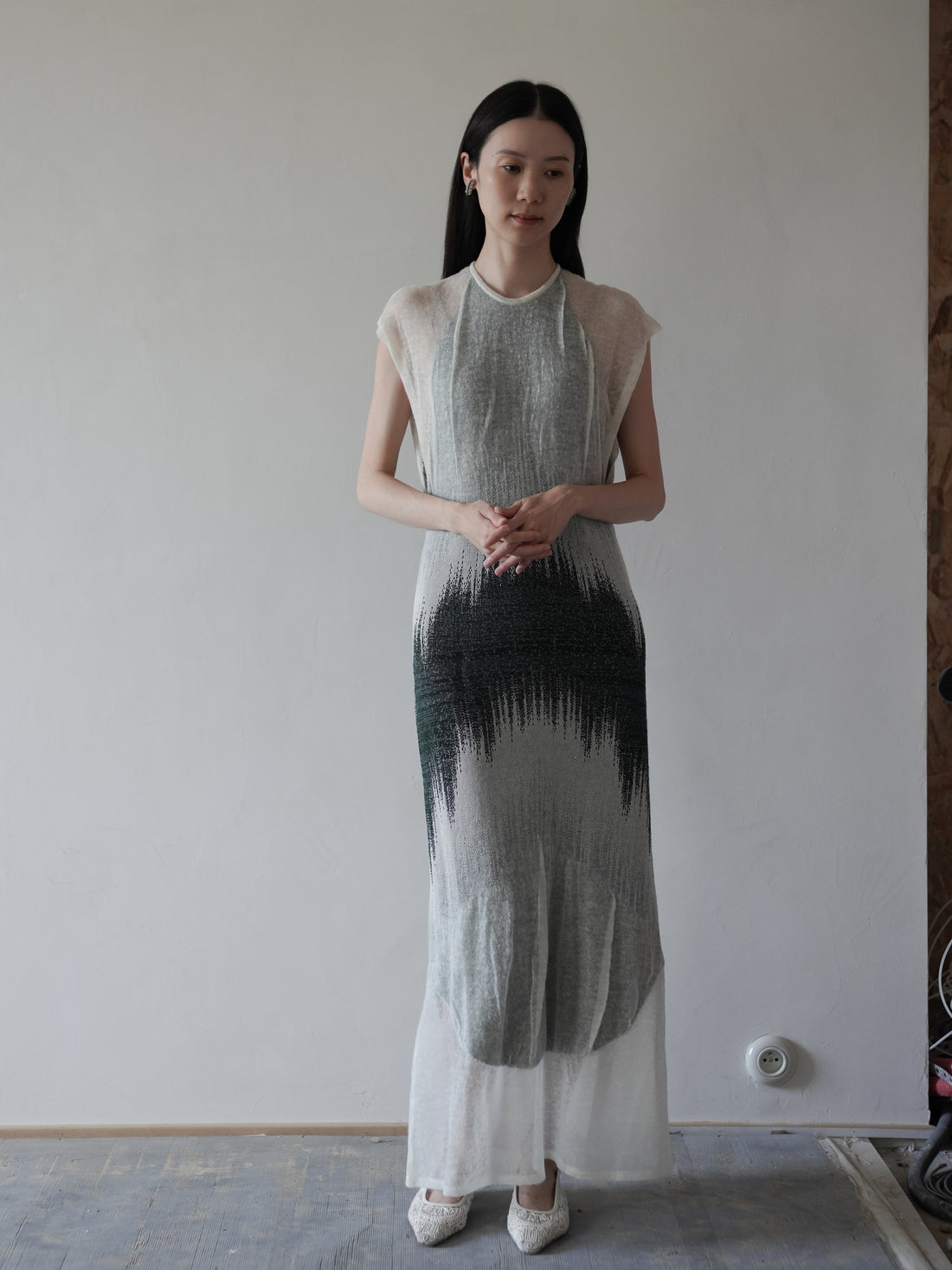 Sheer Jacquard Knit Dress・Green