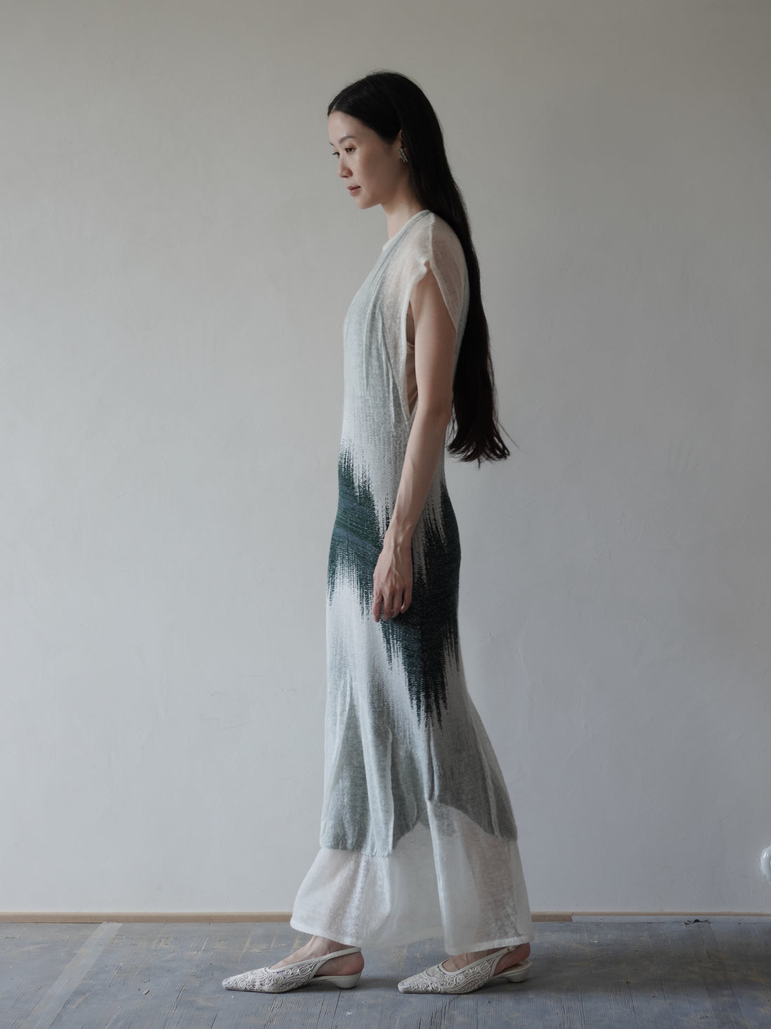 Sheer Jacquard Knit Dress・Green