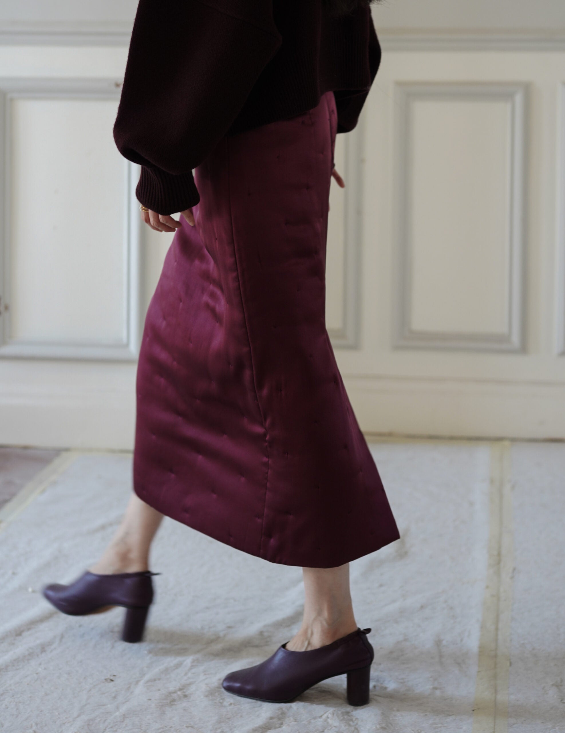 Suden Silk Padded Skirt・Burgundy