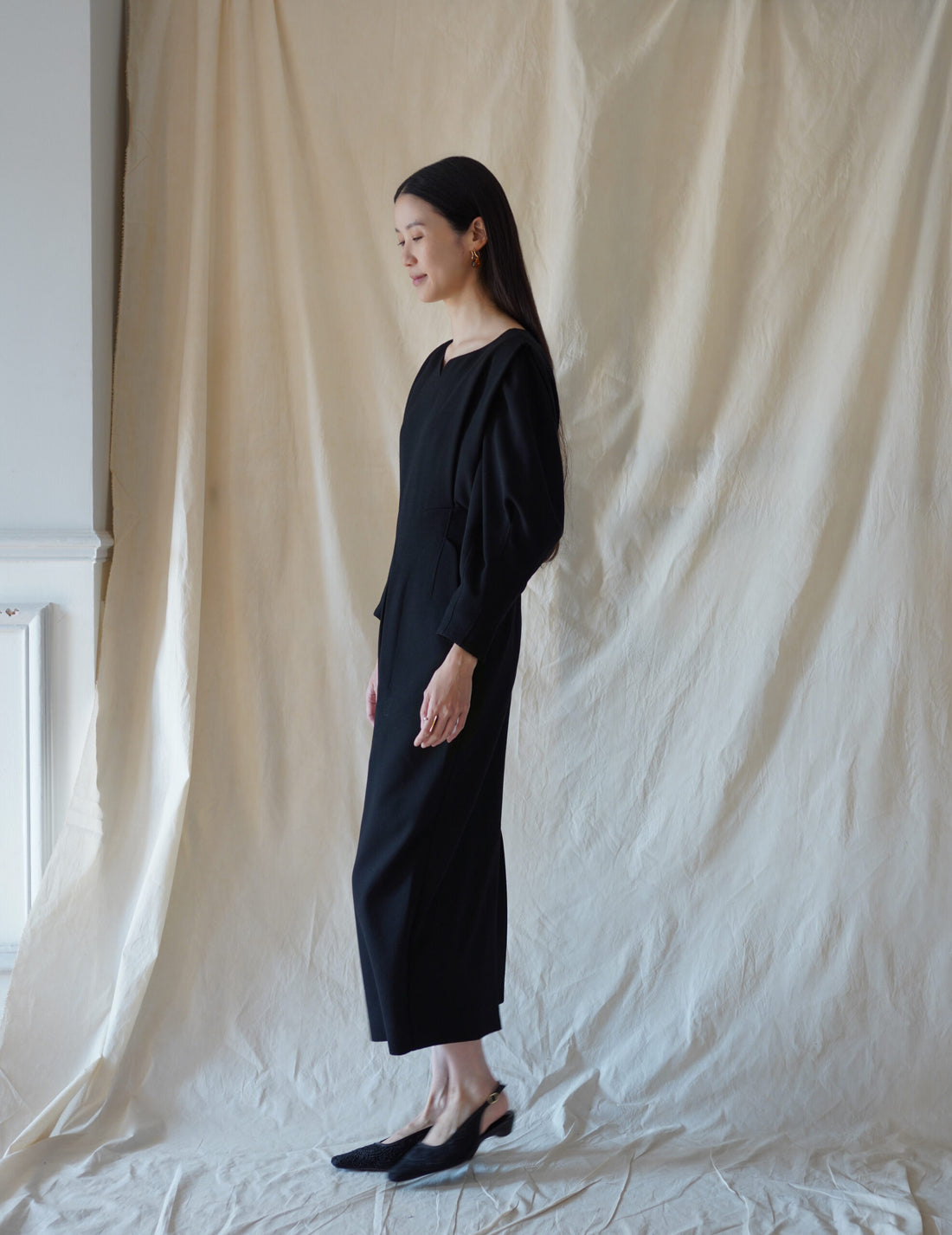 Wool Georgette Dress・Black