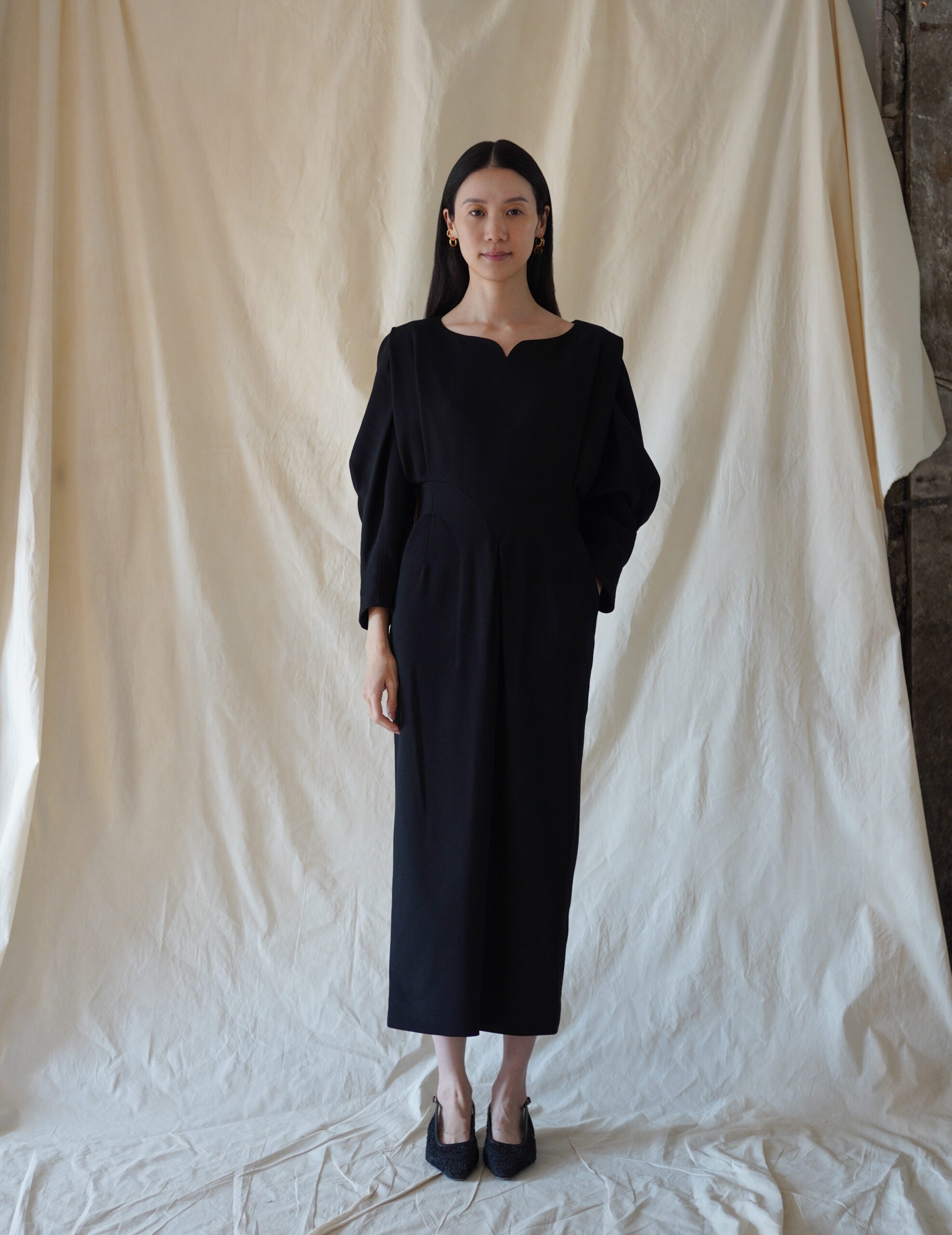 Wool Georgette Dress・Black