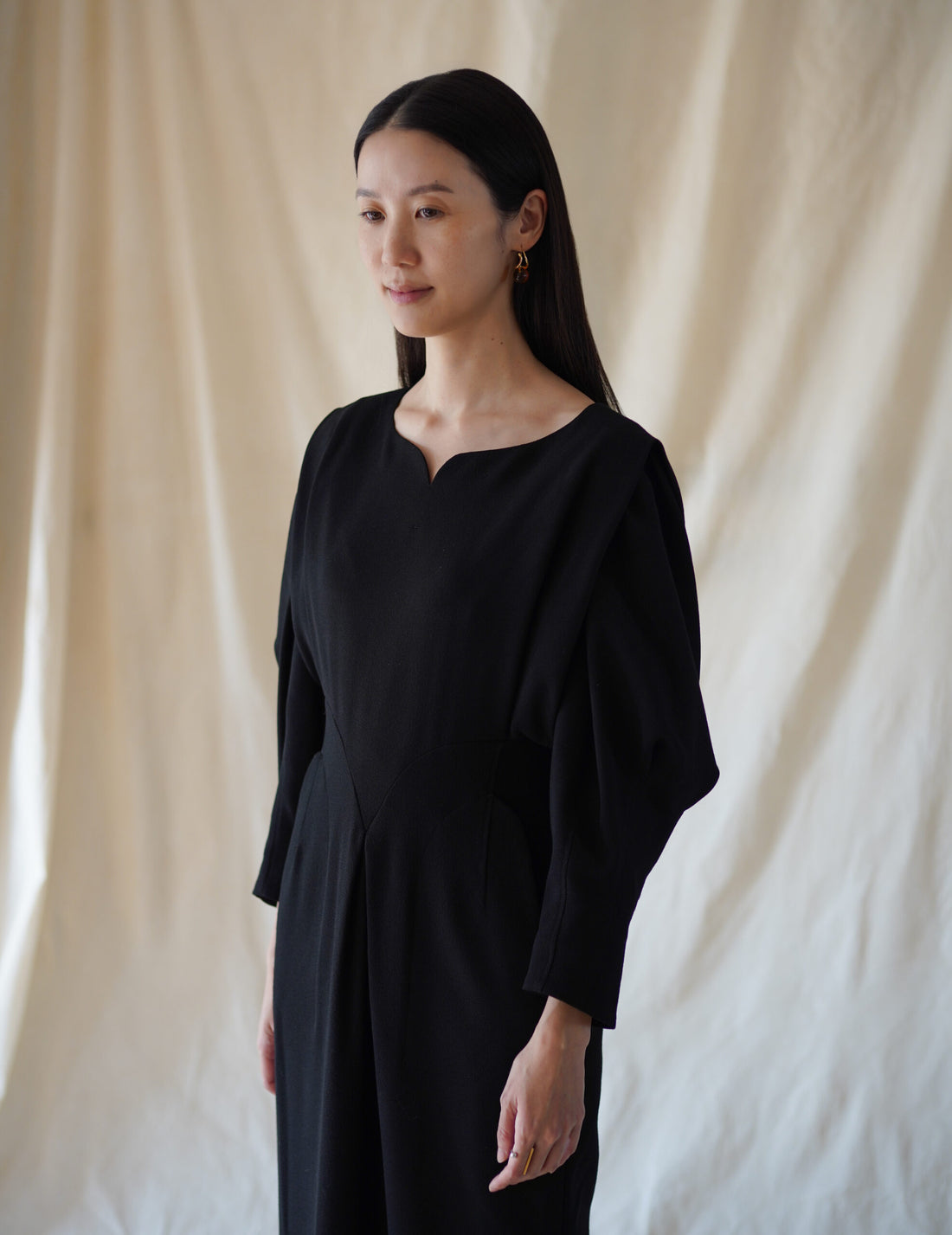 Wool Georgette Dress・Black