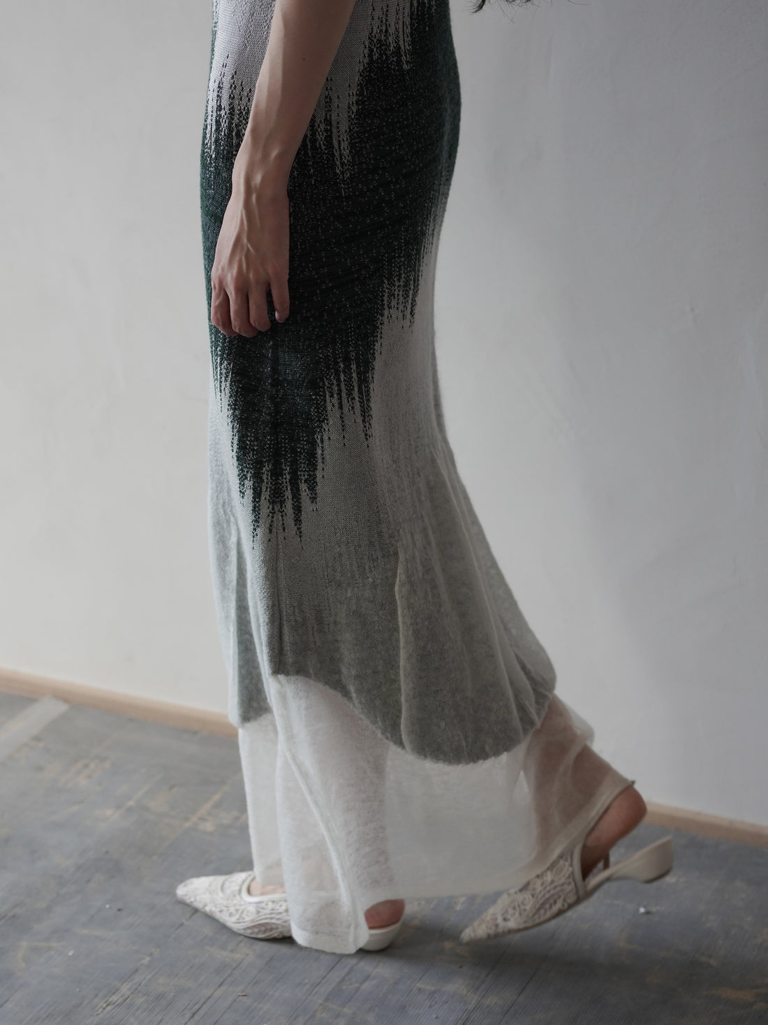 Sheer Jacquard Knit Dress・Green