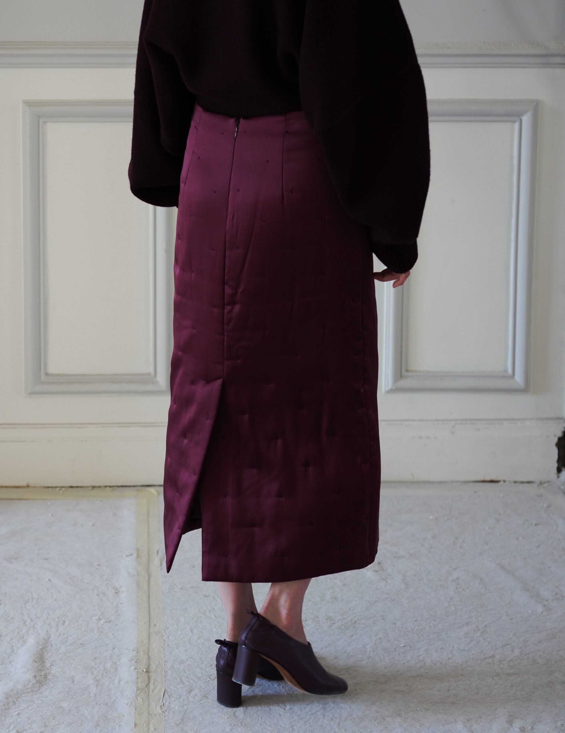 Suden Silk Padded Skirt・Burgundy