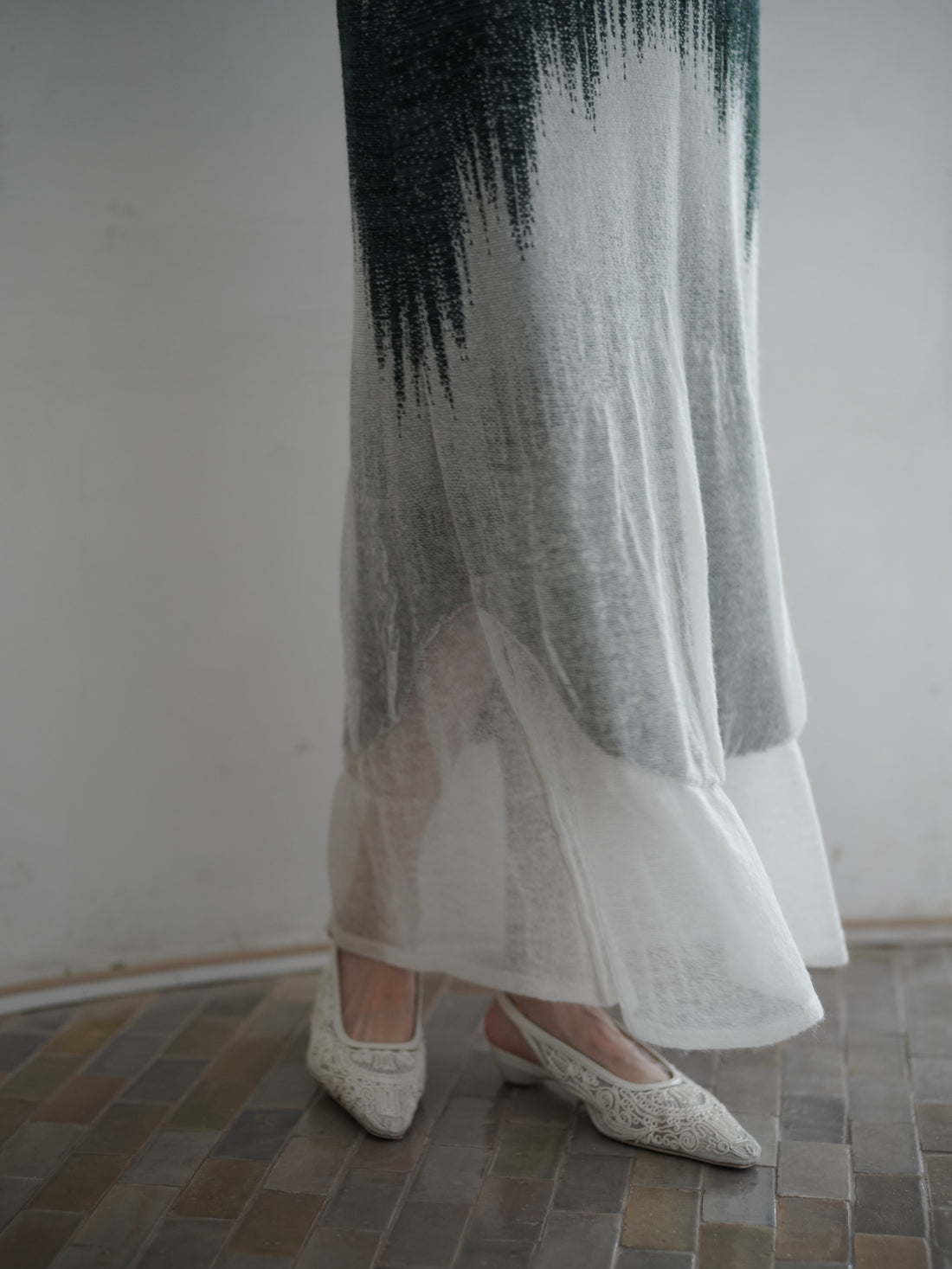 Sheer Jacquard Knit Dress・Green