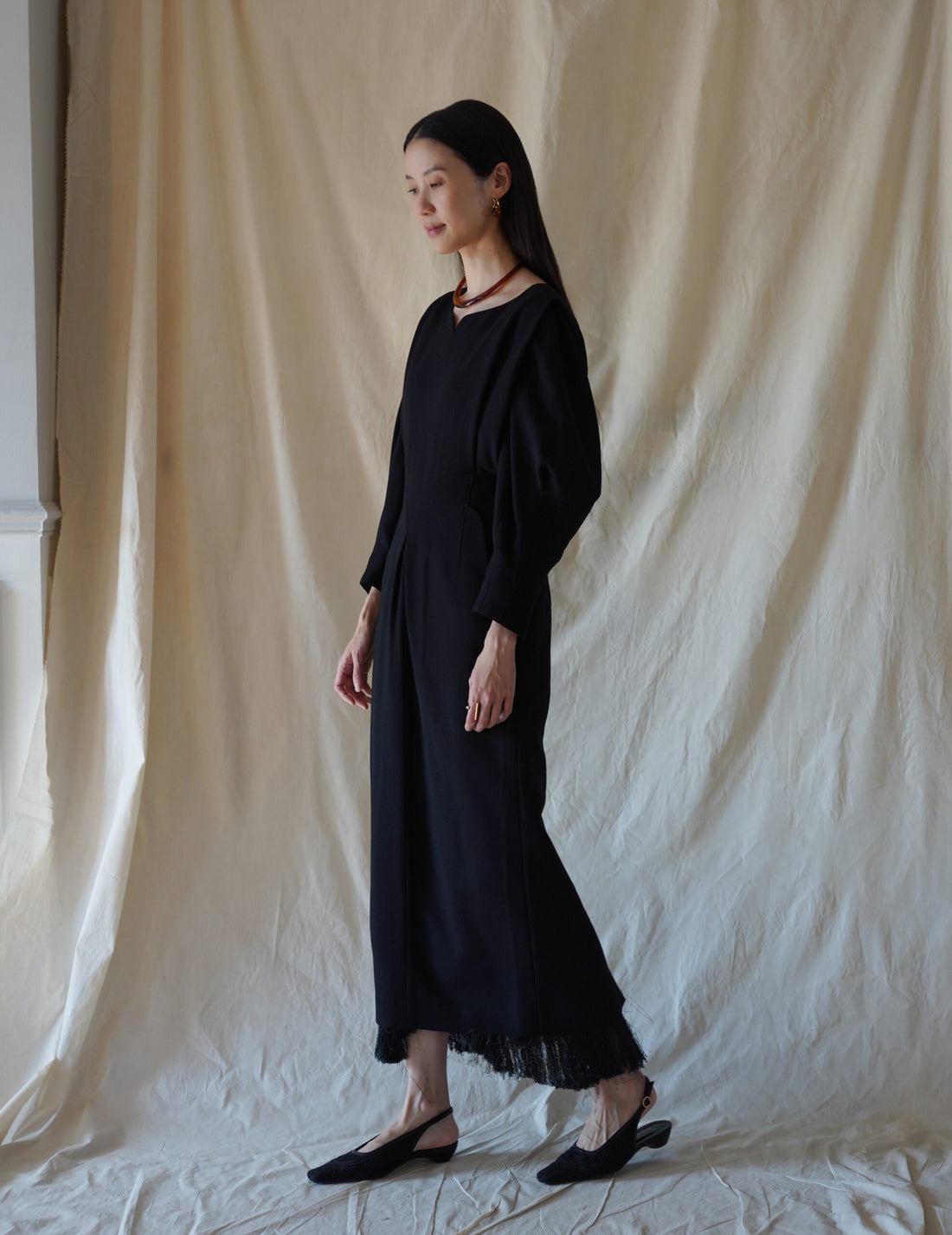 Wool Georgette Dress・Black