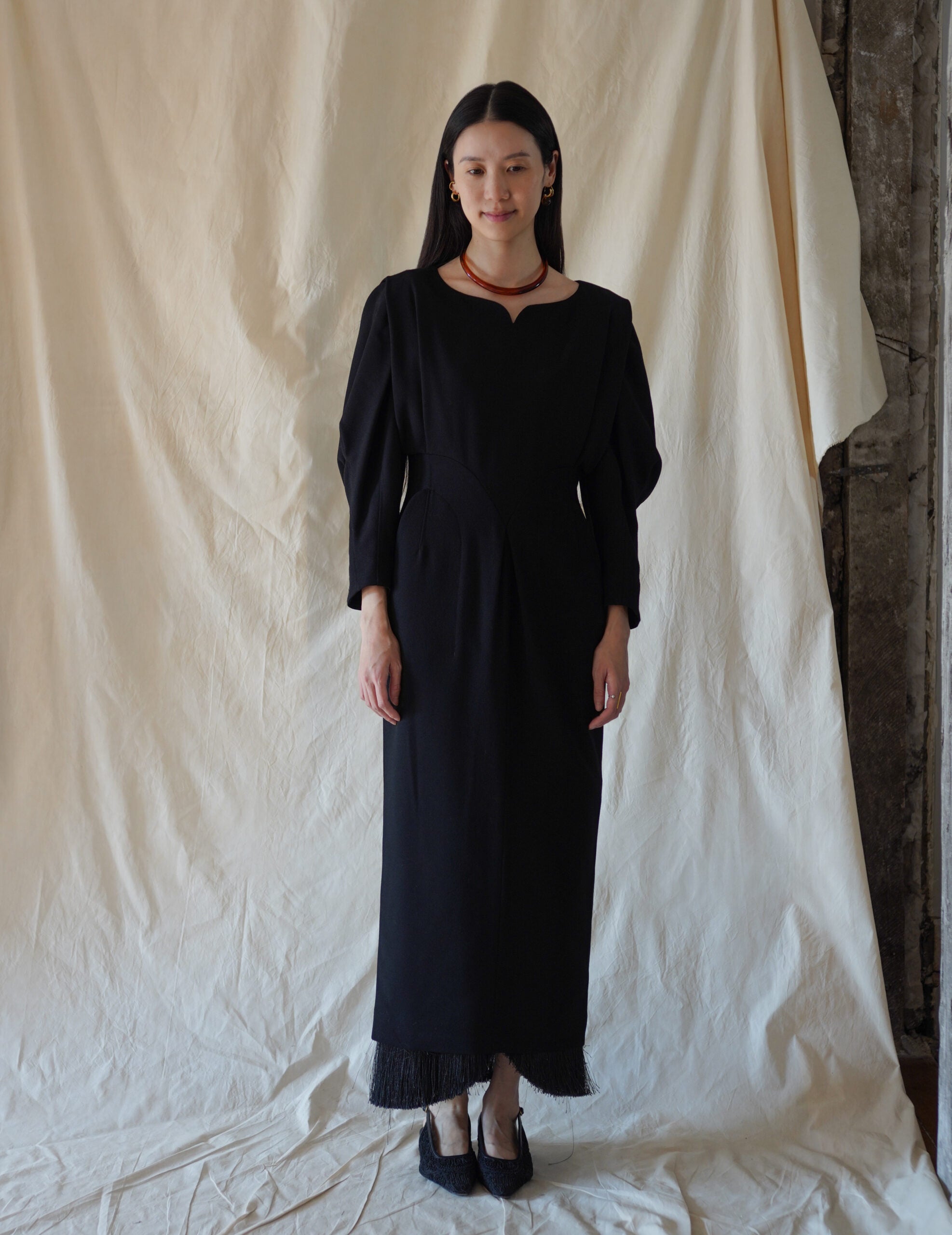 Wool Georgette Dress・Black