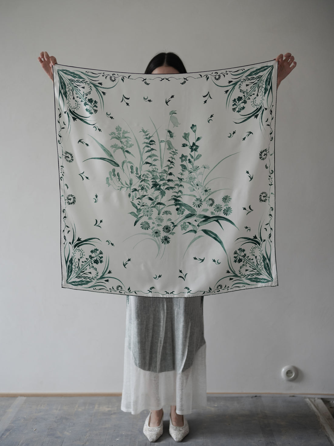 Hand Printed Silk Scarf・Green