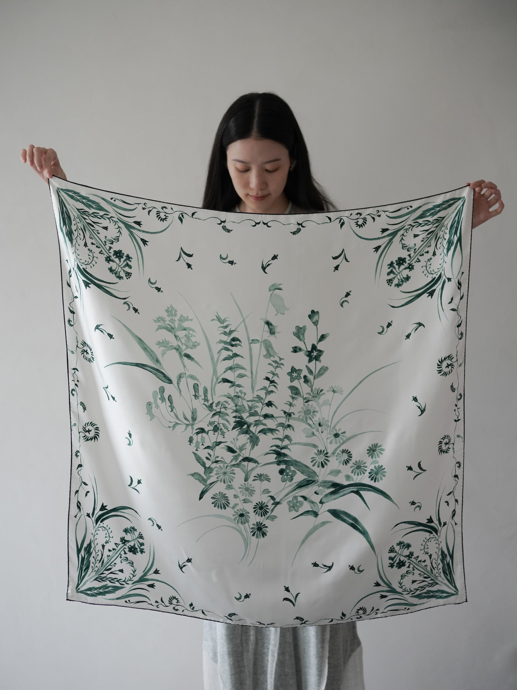 Hand Printed Silk Scarf・Green