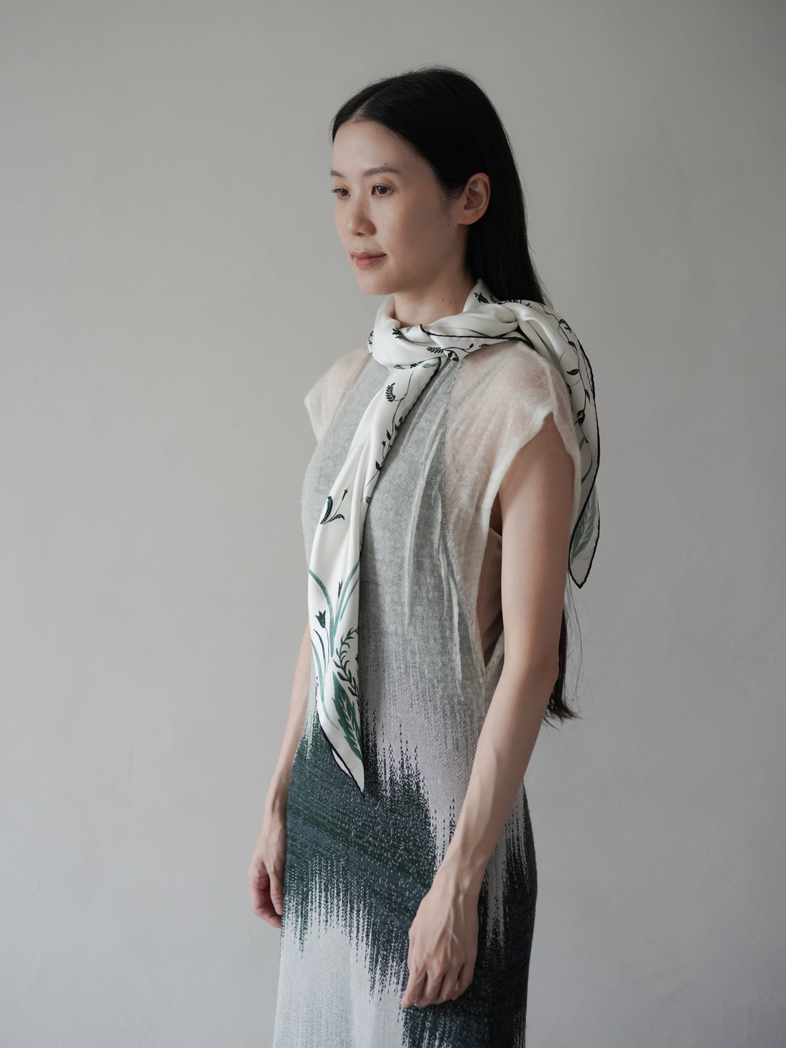 Hand Printed Silk Scarf・Green