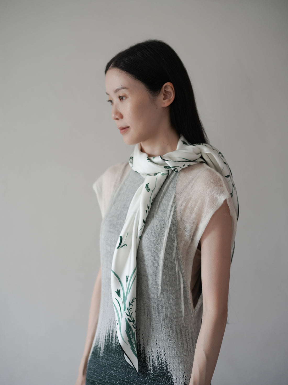 Hand Printed Silk Scarf・Green