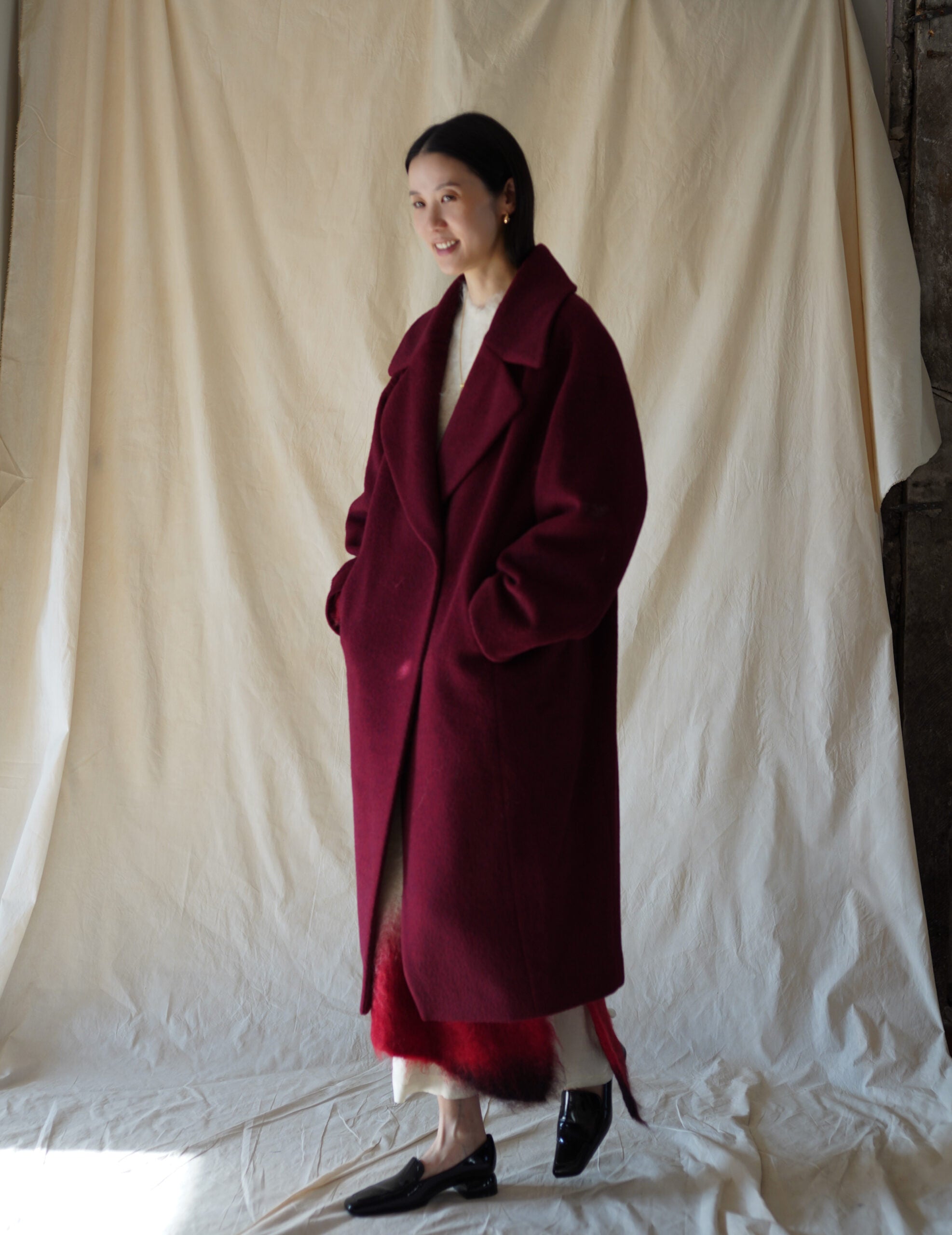Wool Arupaka Long Coat・Bordeaux