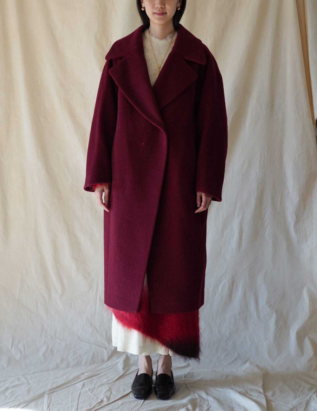 Wool Arupaka Long Coat・Bordeaux