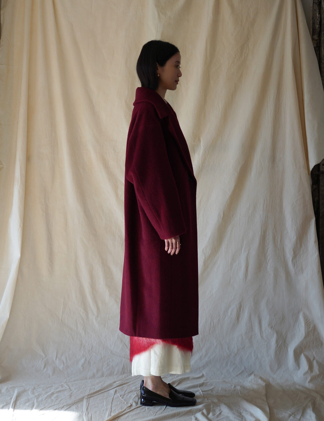Wool Arupaka Long Coat・Bordeaux