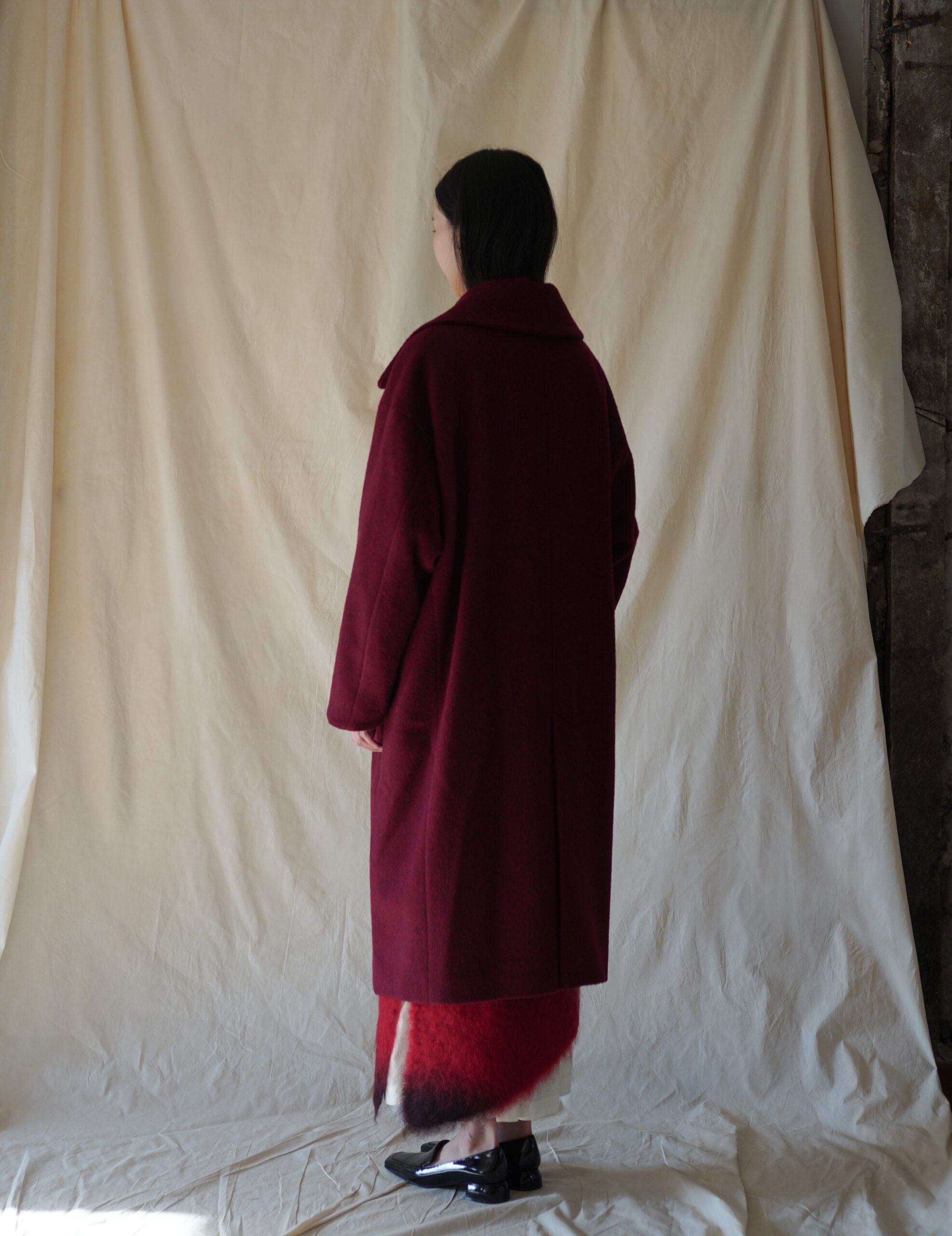 Wool Arupaka Long Coat・Bordeaux