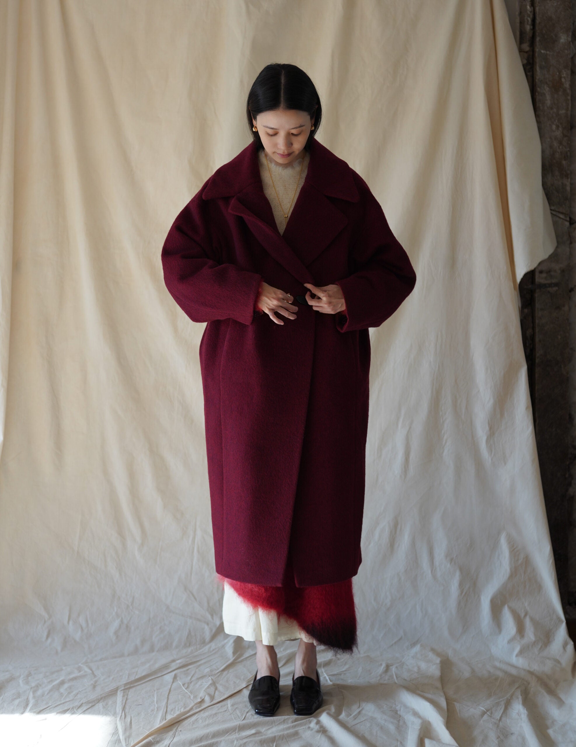 Wool Arupaka Long Coat・Bordeaux