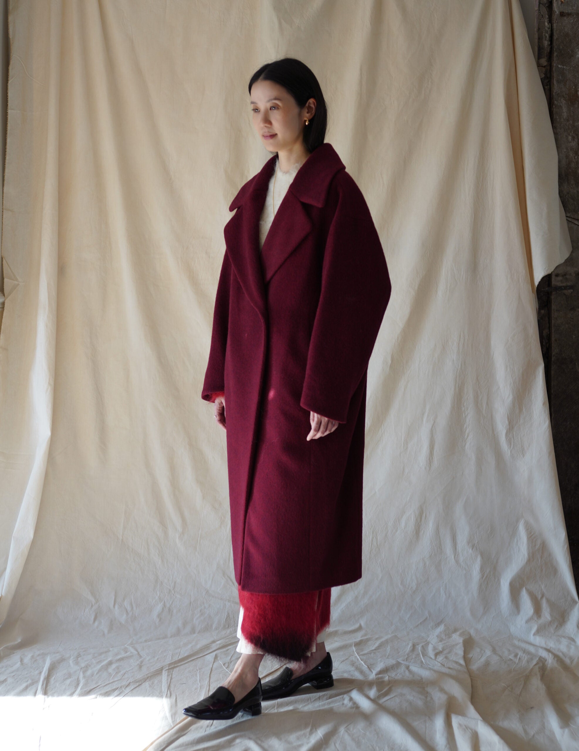 Wool Arupaka Long Coat・Bordeaux