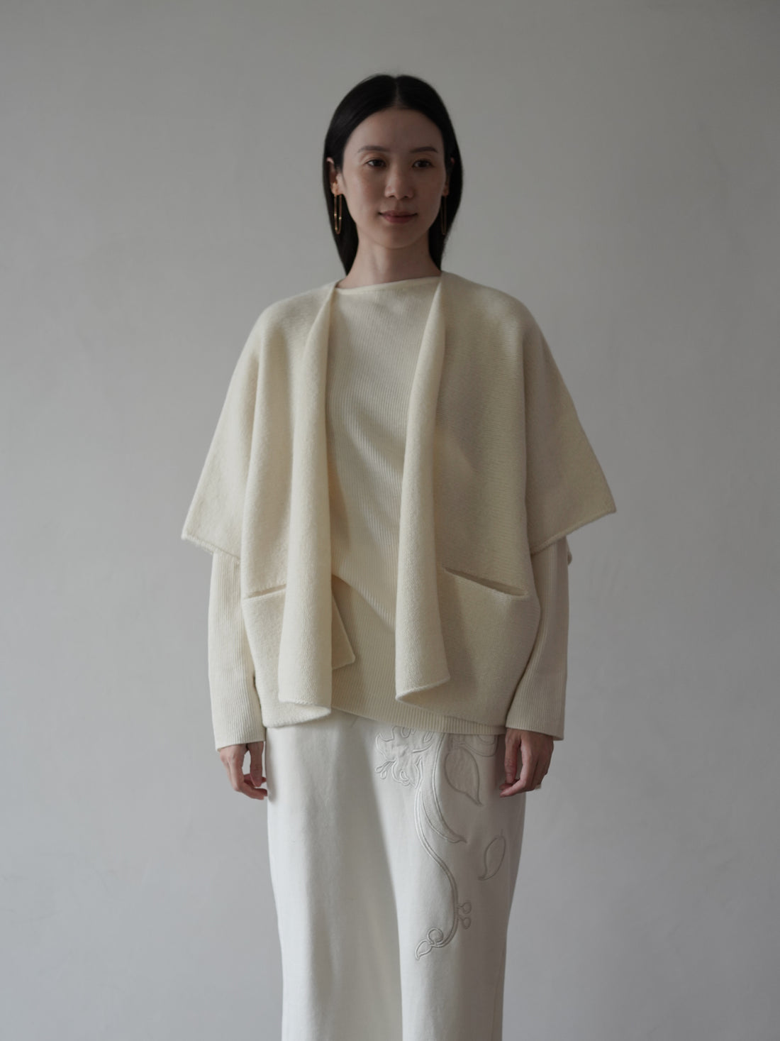 British Wool Knitted Farmer Cardigan・White