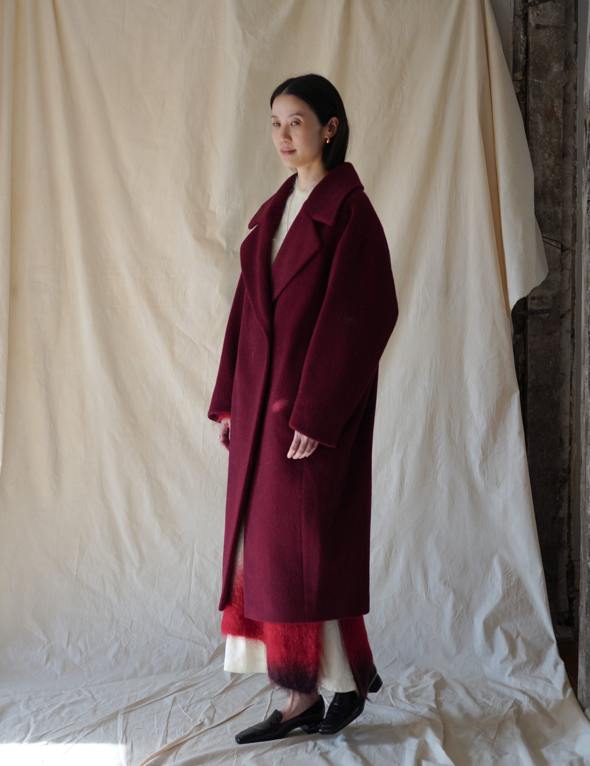 Wool Arupaka Long Coat・Bordeaux