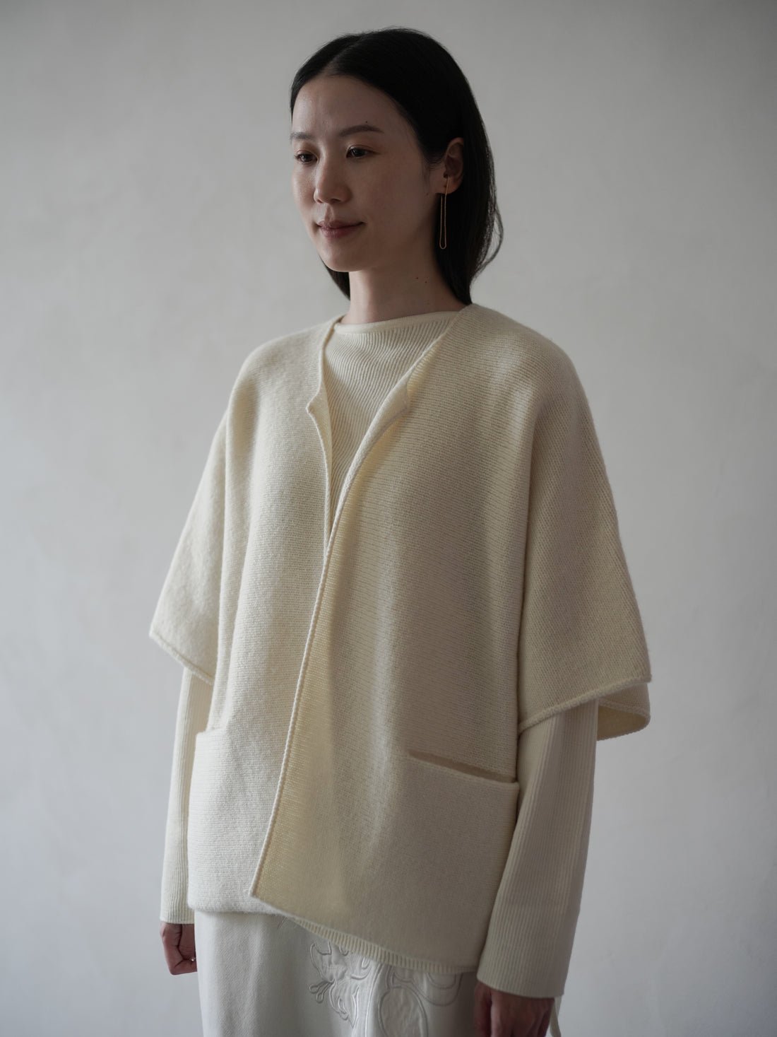 British Wool Knitted Farmer Cardigan・White