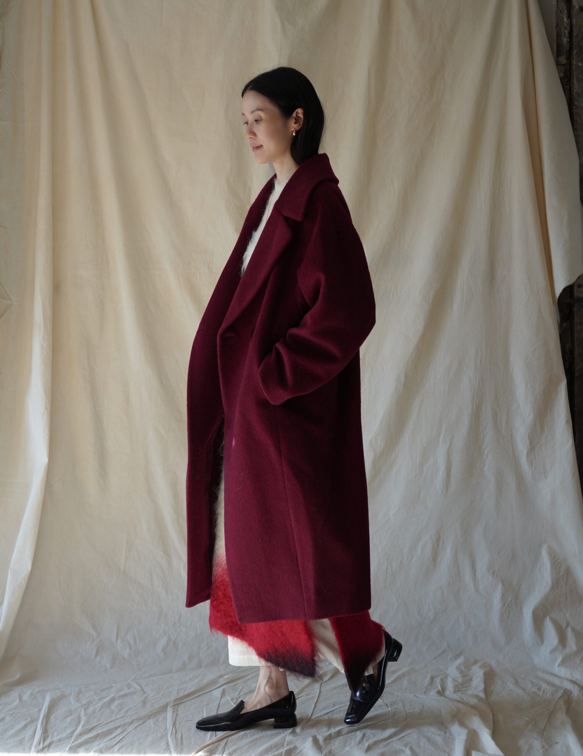 Wool Arupaka Long Coat・Bordeaux