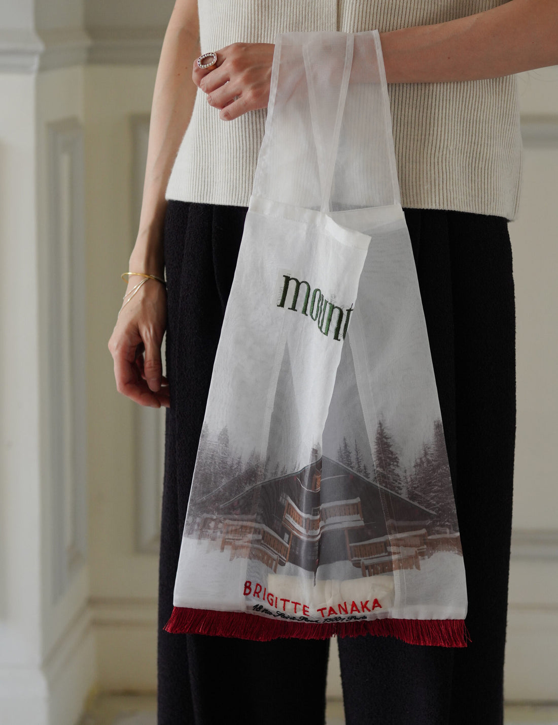 Mountain Chalet 刺繡透明歐根紗手袋