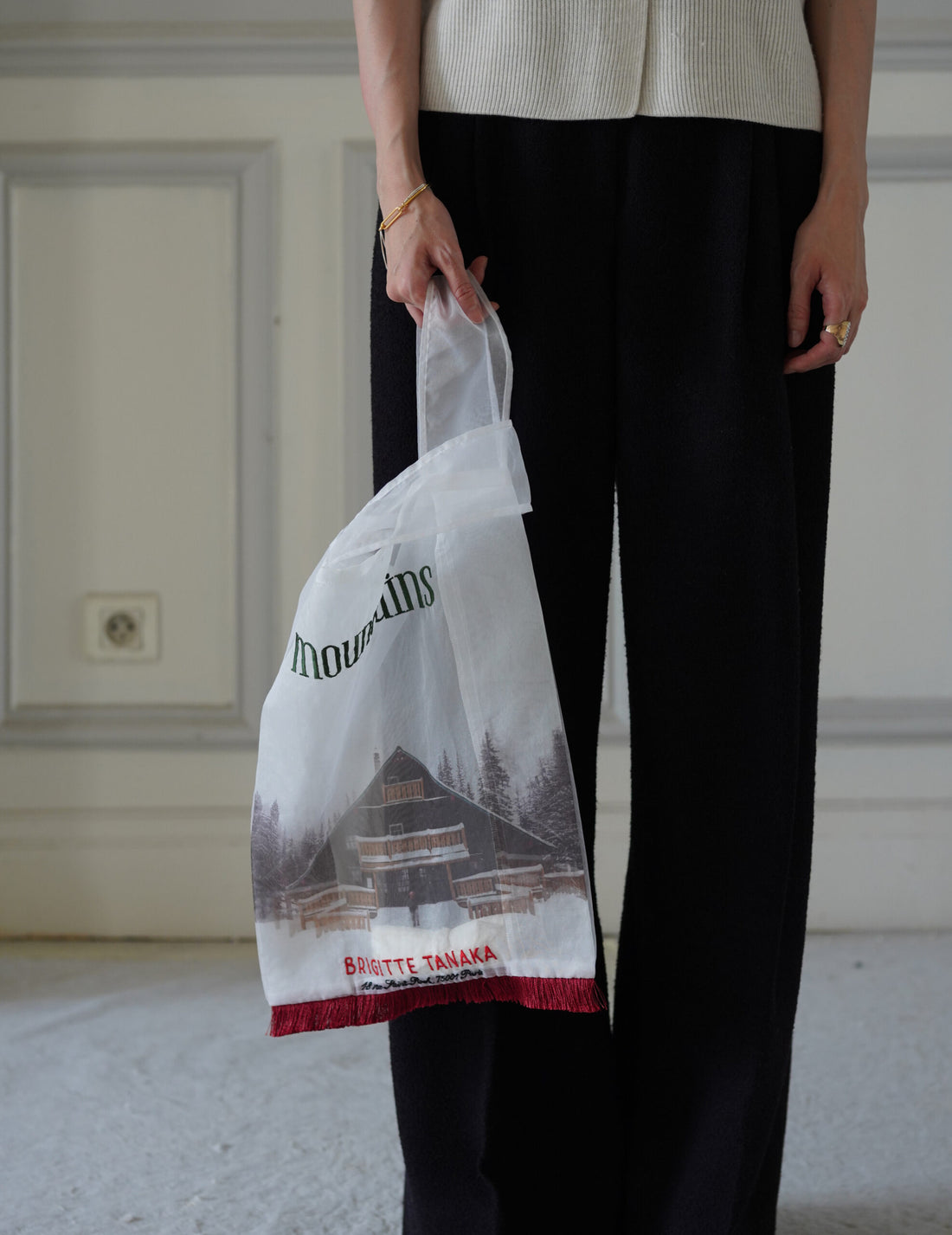 Mountain Chalet 刺繡透明歐根紗手袋