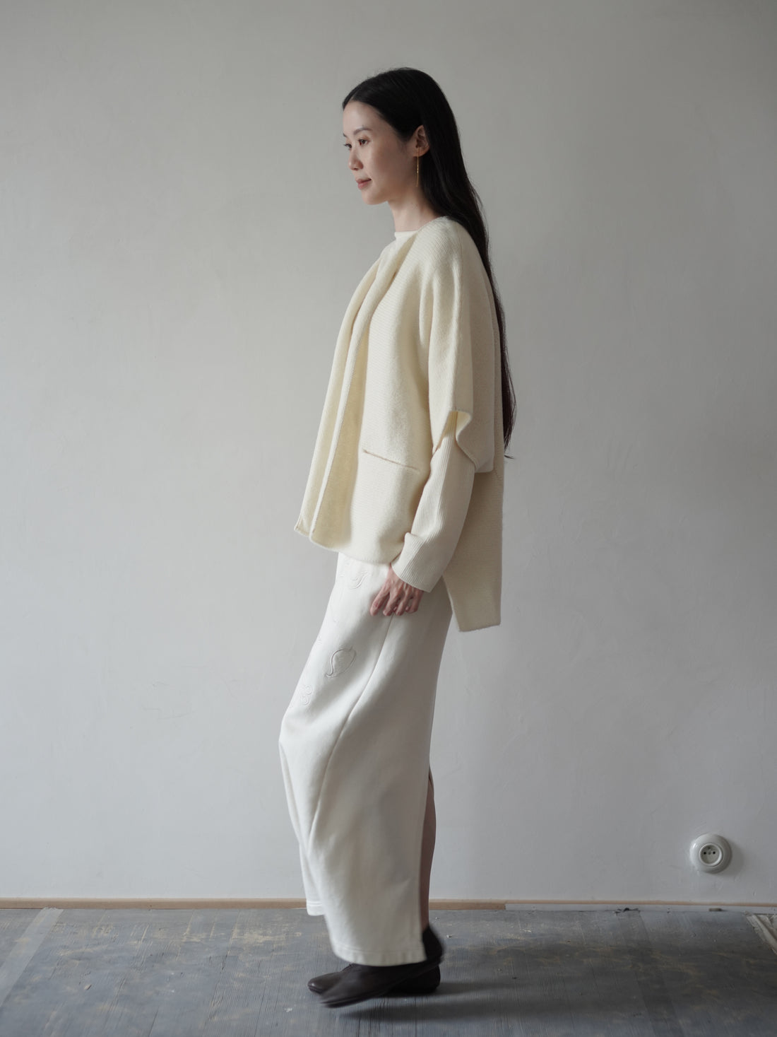 British Wool Knitted Farmer Cardigan・White