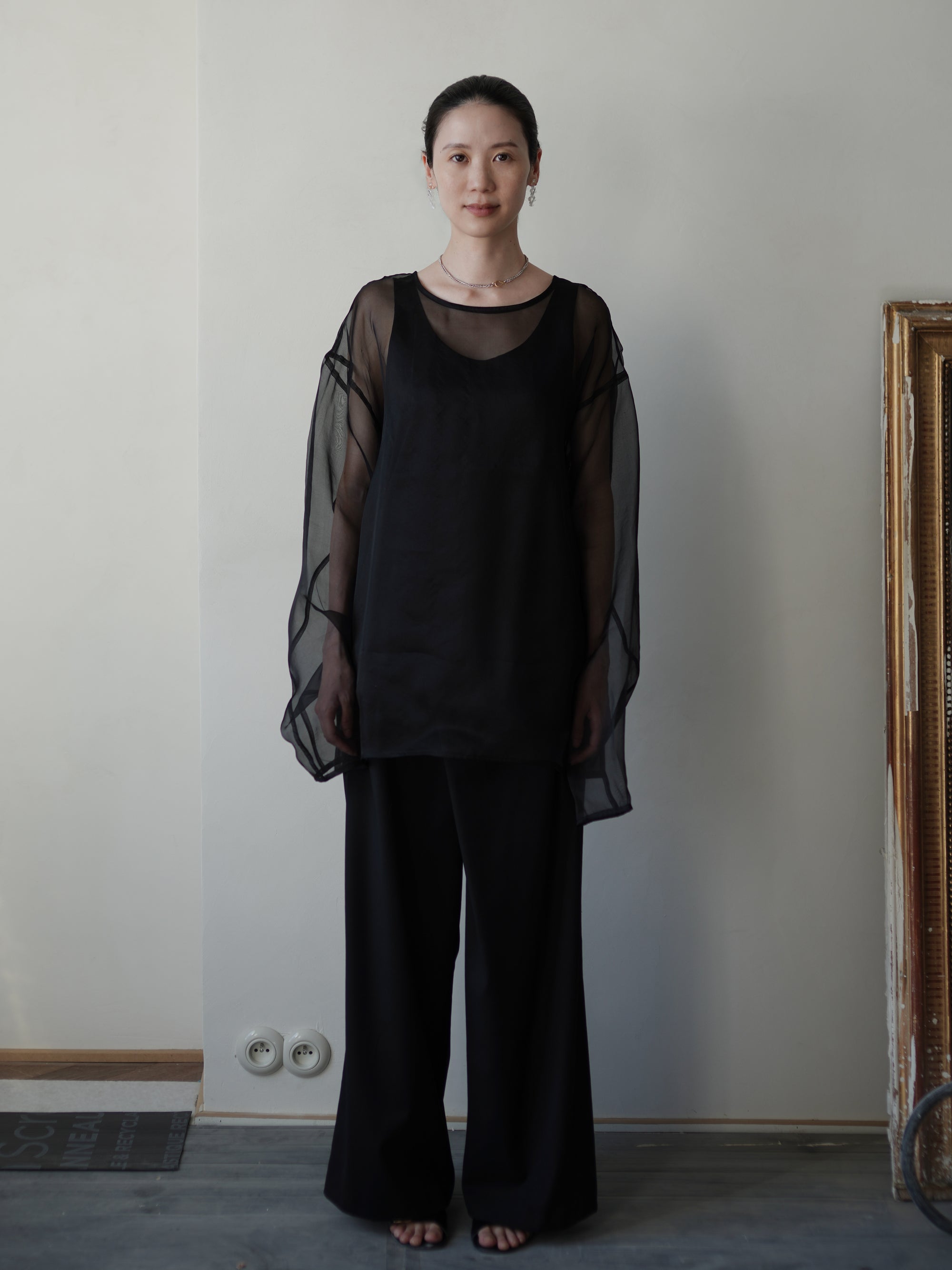 Orielle 真絲歐根紗罩衫套裝・黑色