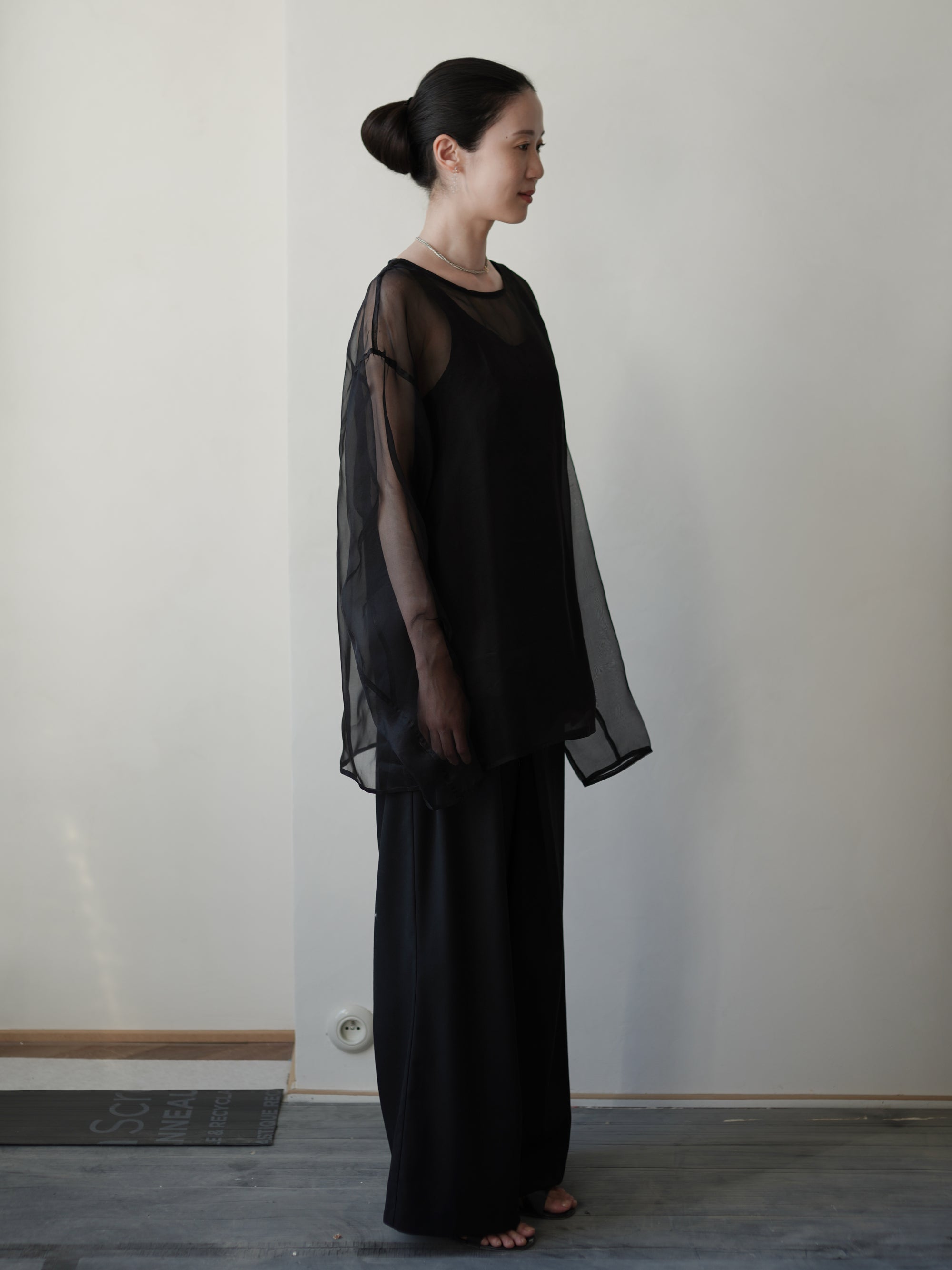 Orielle 真絲歐根紗罩衫套裝・黑色