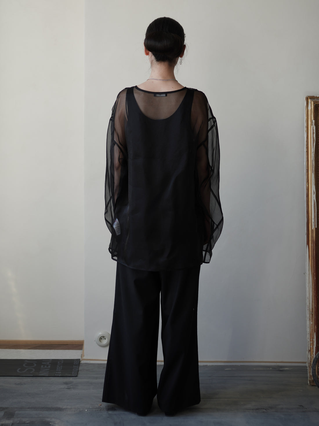 Orielle 真絲歐根紗罩衫套裝・黑色