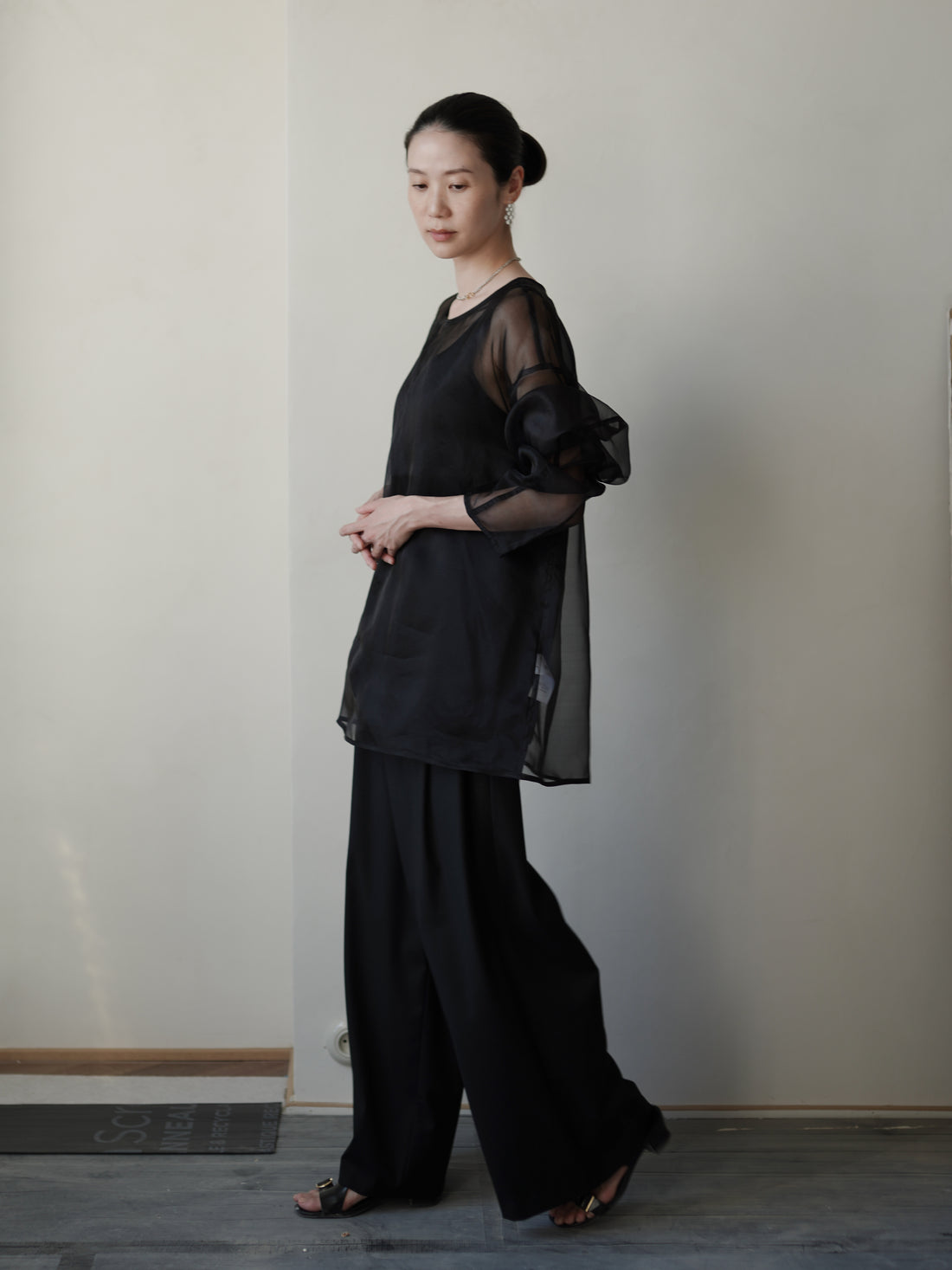 Orielle 真絲歐根紗罩衫套裝・黑色
