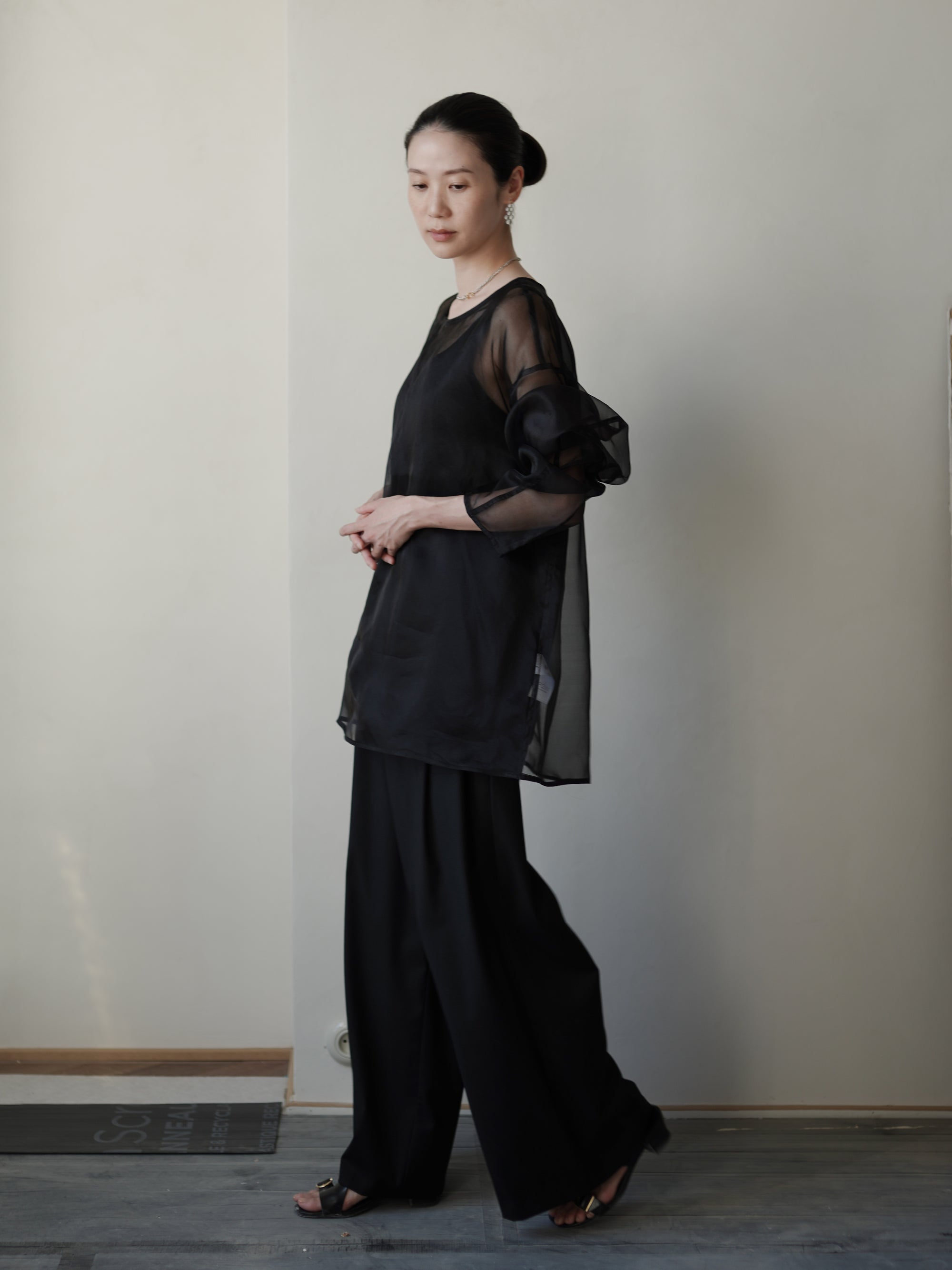 Orielle 真絲歐根紗罩衫套裝・黑色