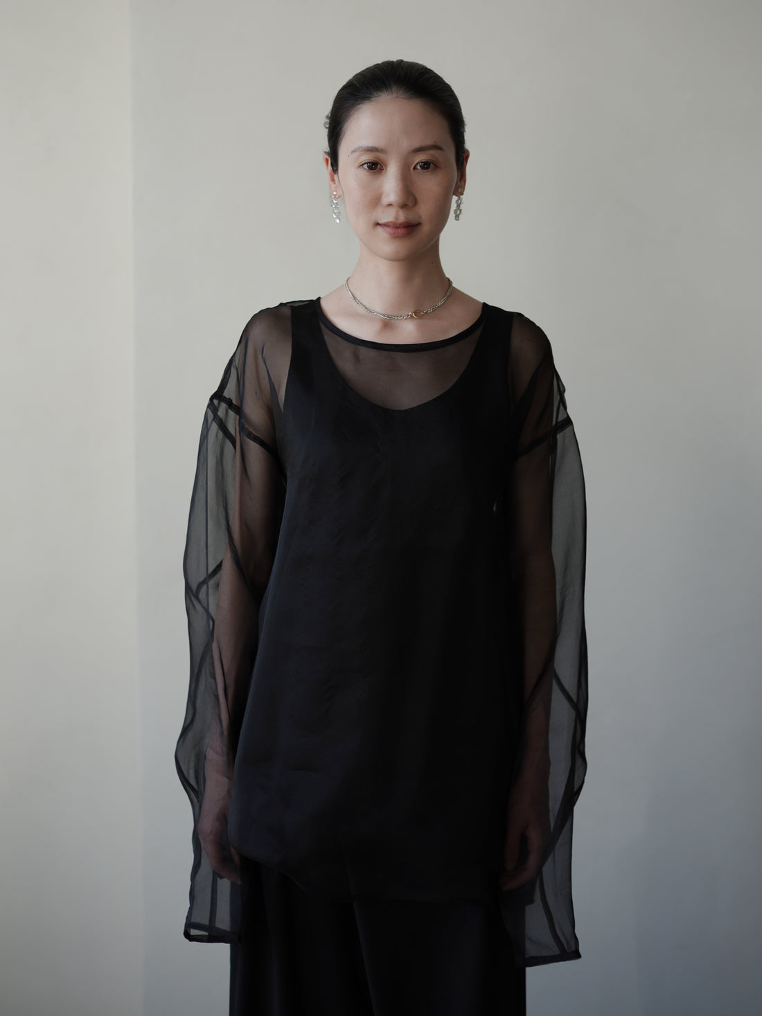 Orielle 真絲歐根紗罩衫套裝・黑色