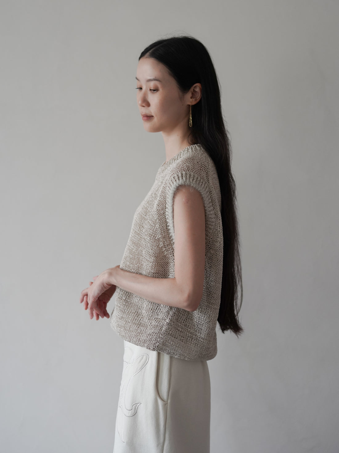 GIMA COTTON Round Neck Vest・Ecru