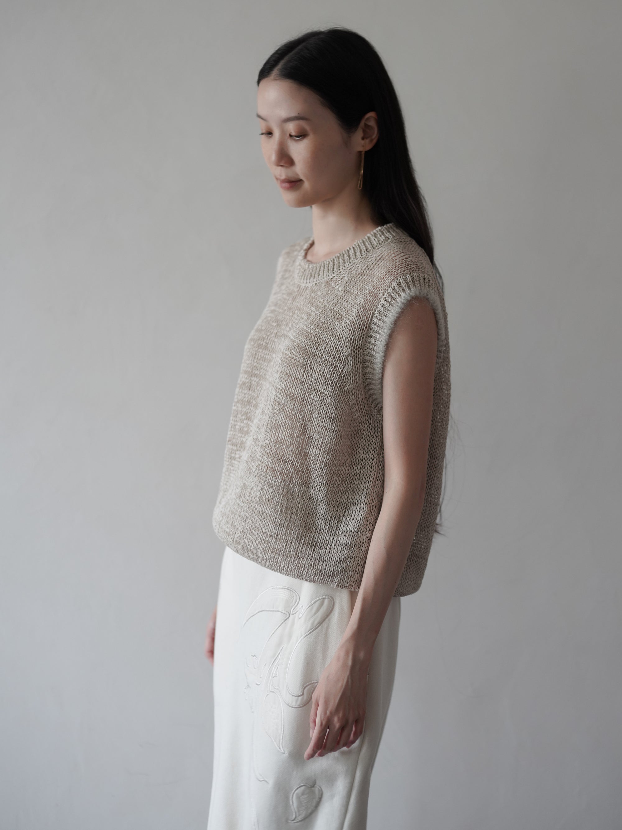GIMA COTTON Round Neck Vest・Ecru