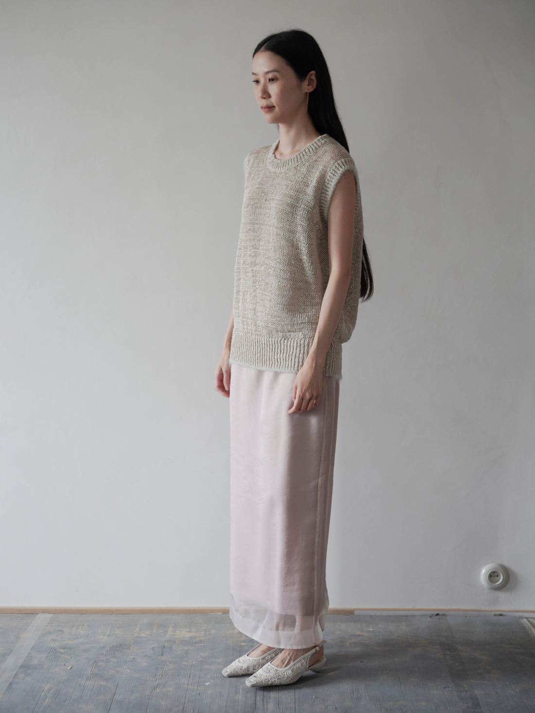GIMA COTTON Round Neck Vest・Ecru