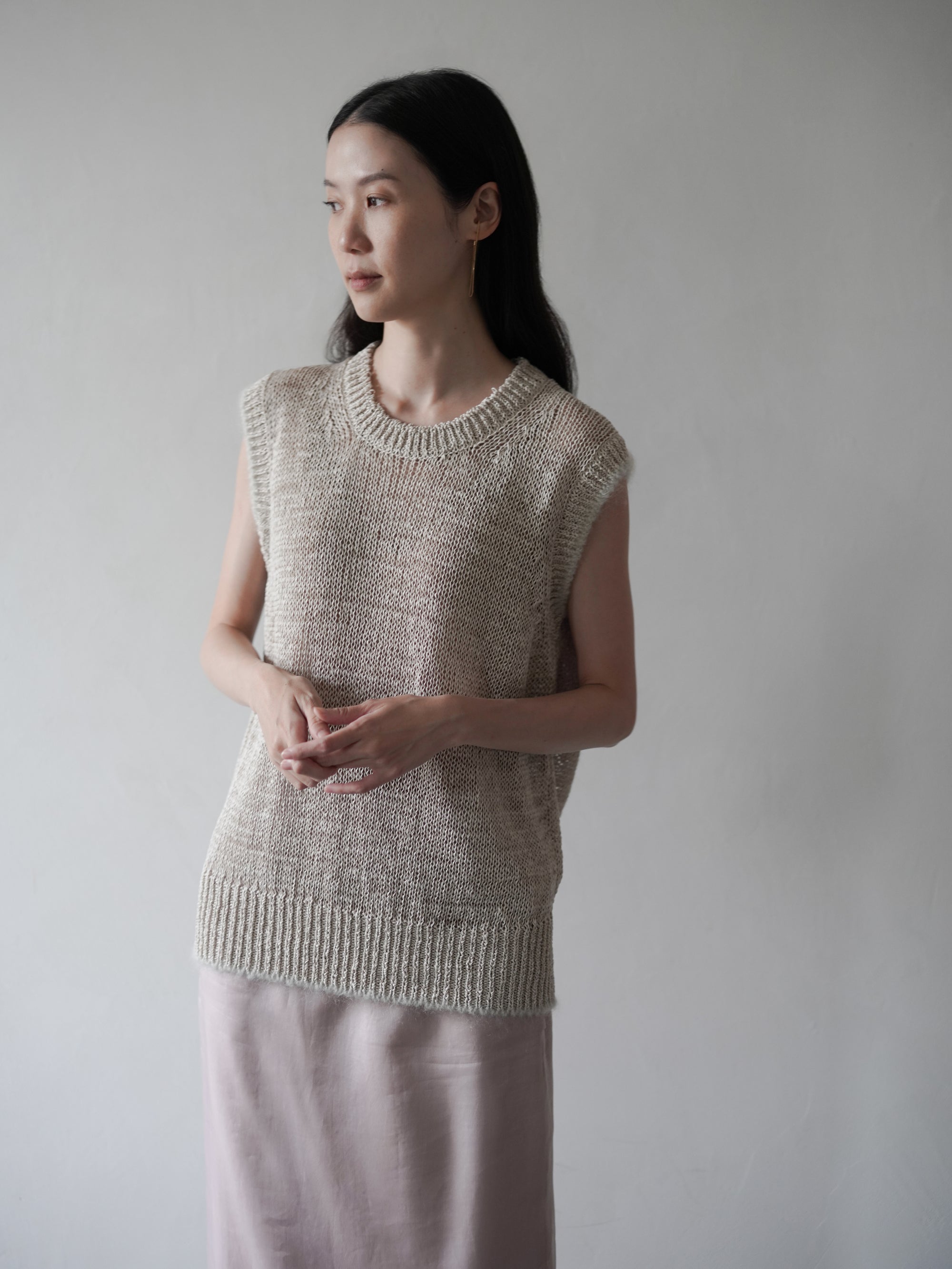 GIMA COTTON Round Neck Vest・Ecru