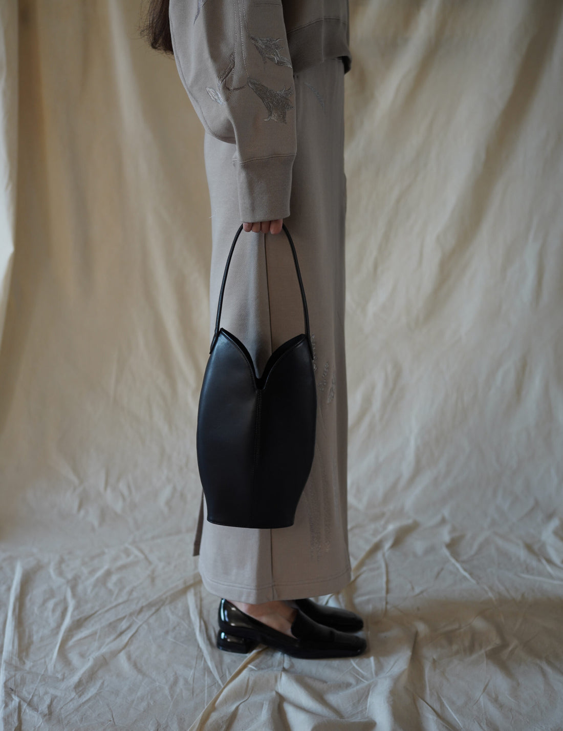 Floral Motif Embroidered Sweater Skirt・Beige