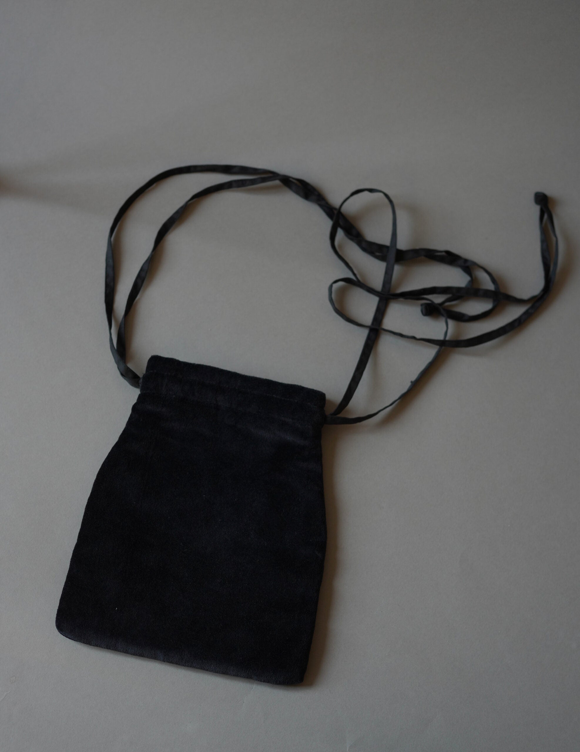 Embroidered Velvet Mini Pouch・Black