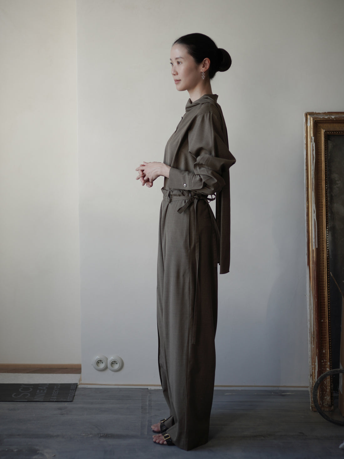 Straight Wool Blend Trousers・Brown