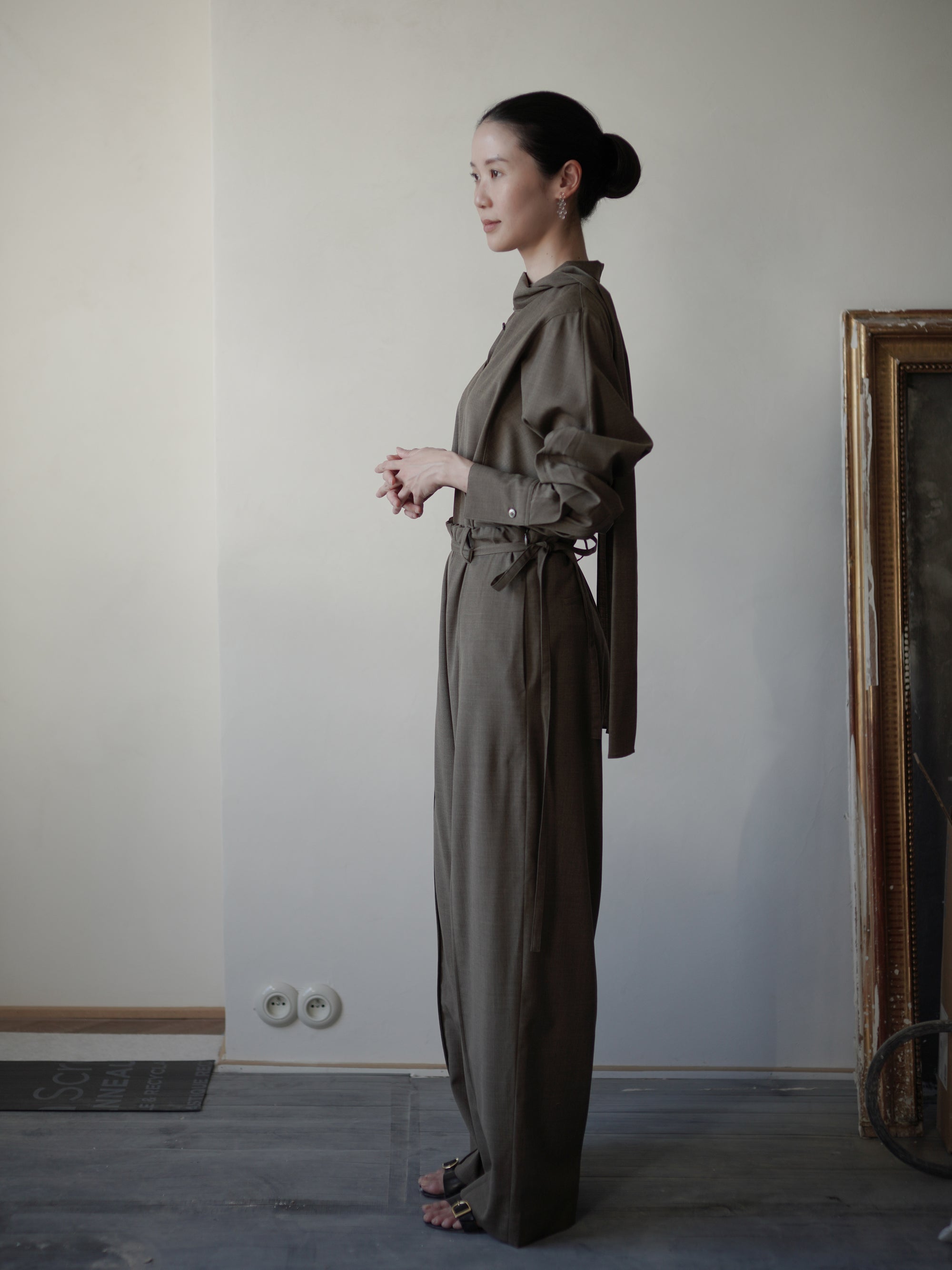 Straight Wool Blend 羊毛混紡直筒長褲・棕色
