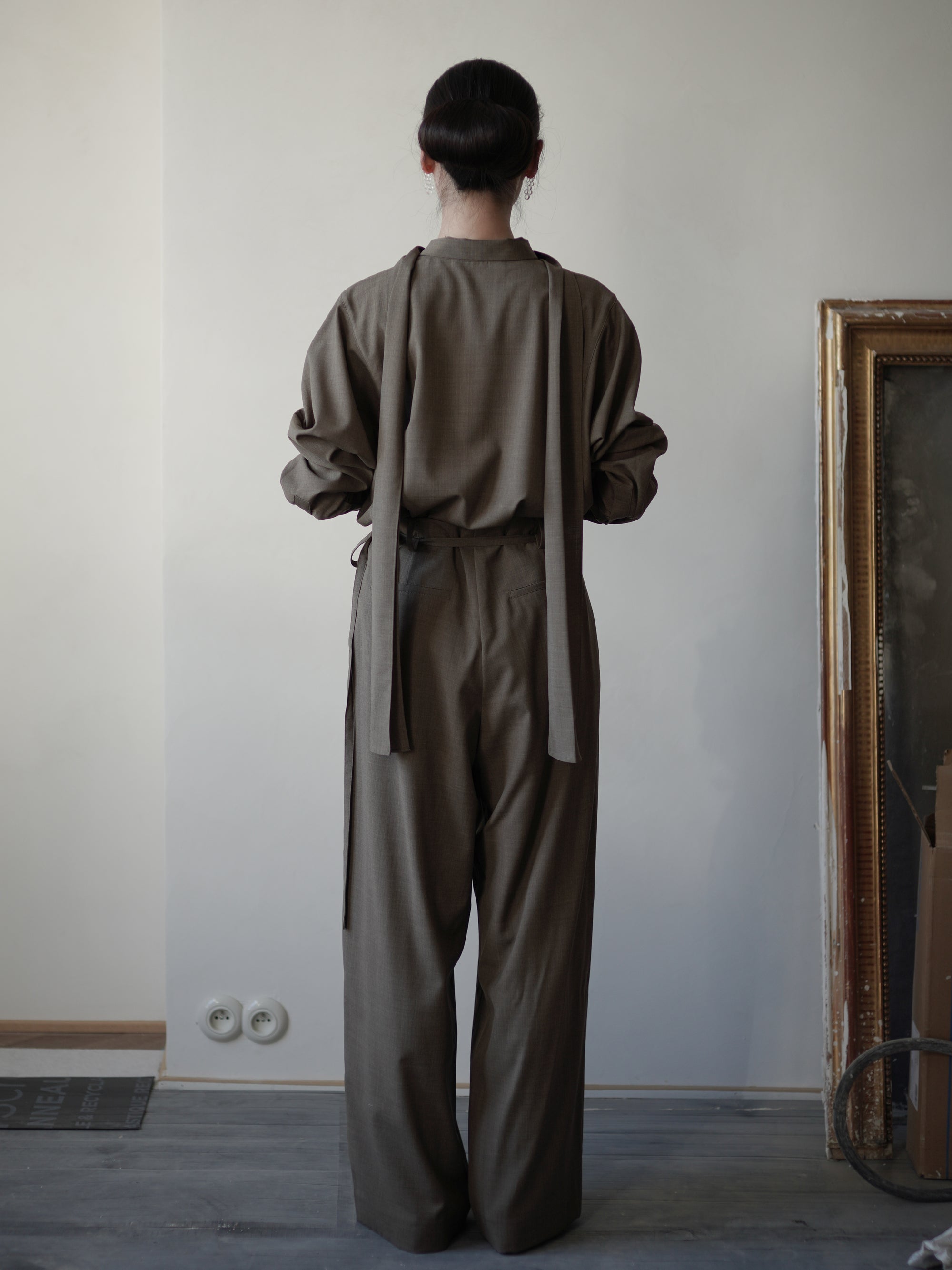 Straight Wool Blend 羊毛混紡直筒長褲・棕色