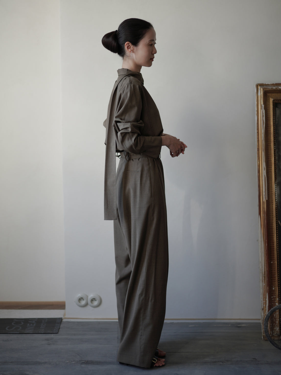 Straight Wool Blend Trousers・Brown