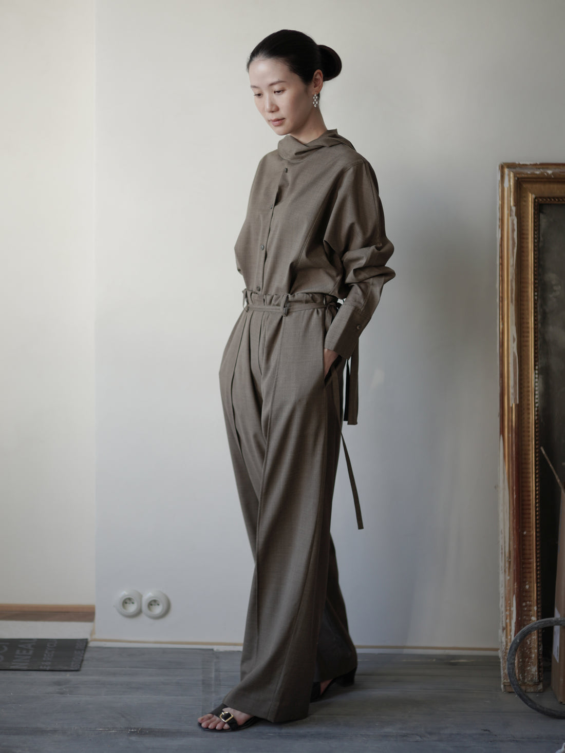 Straight Wool Blend Trousers・Brown