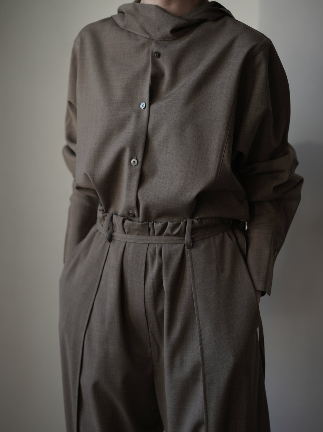 Straight Wool Blend Trousers・Brown