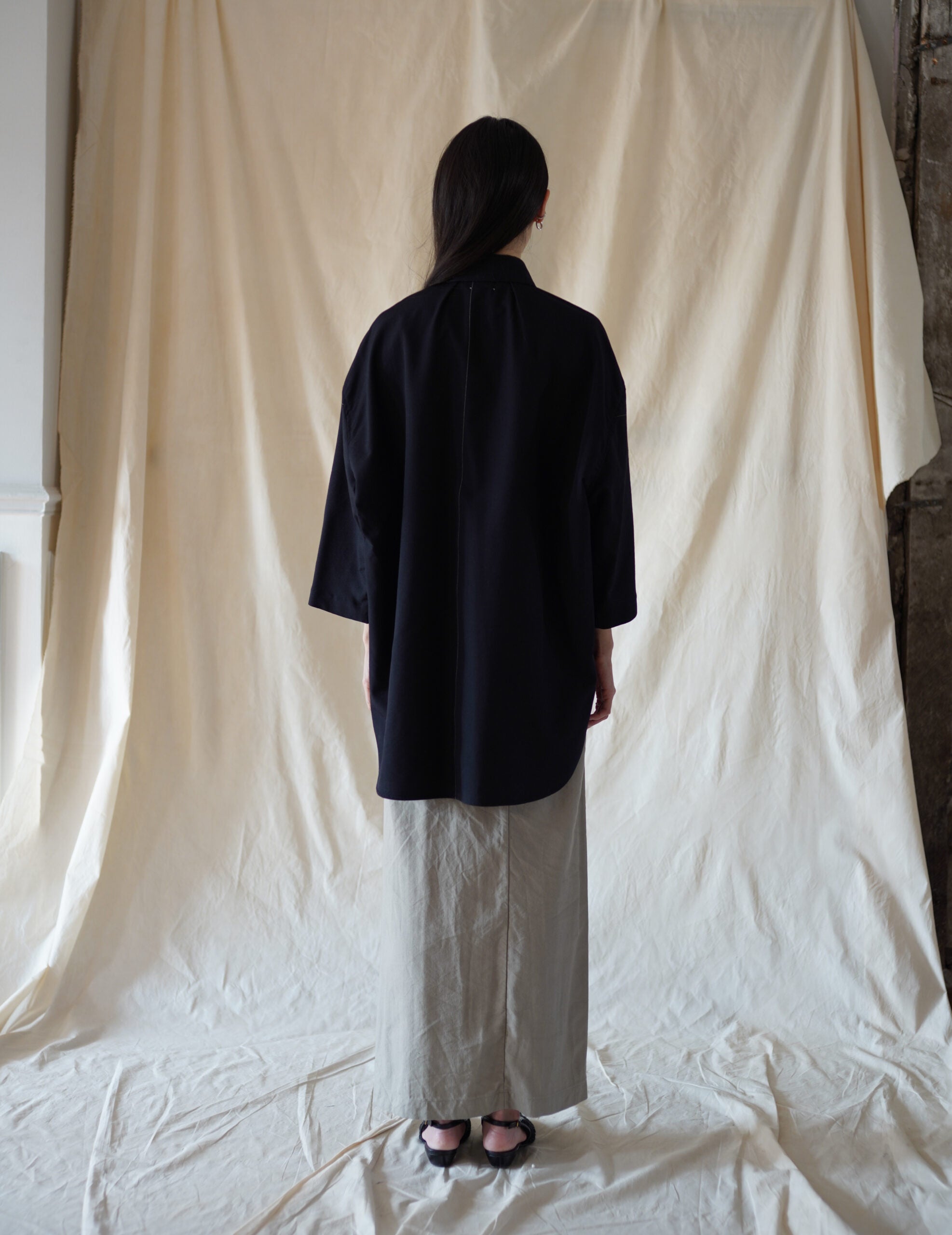 3/4 Sleeve Wool Shirt・Midnight