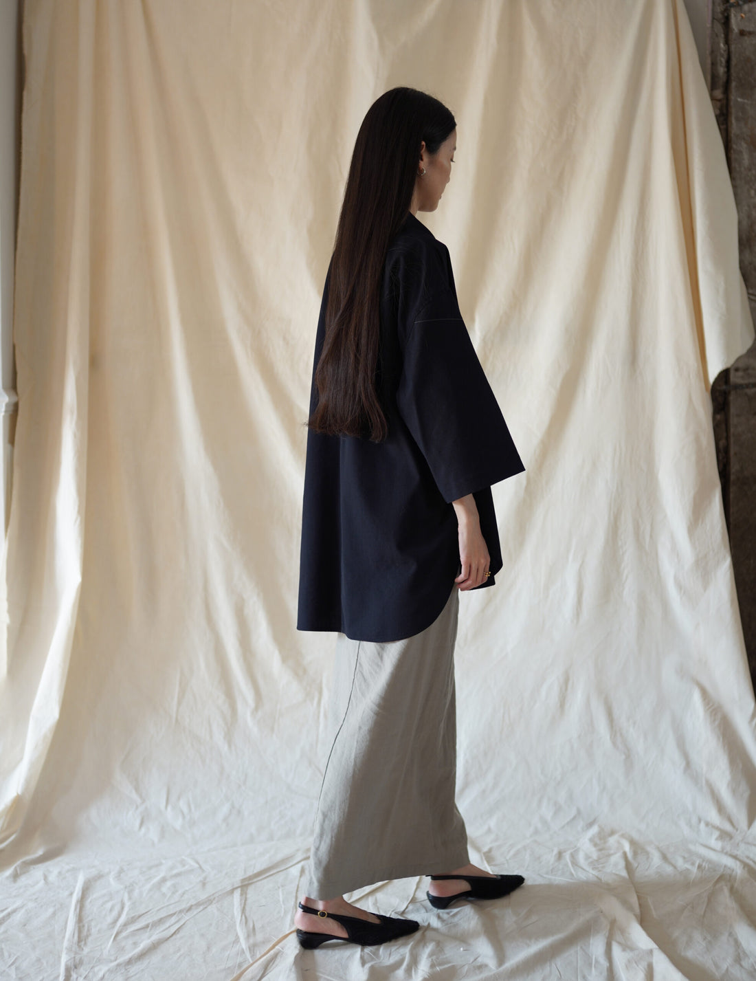 3/4 Sleeve Wool Shirt・Midnight