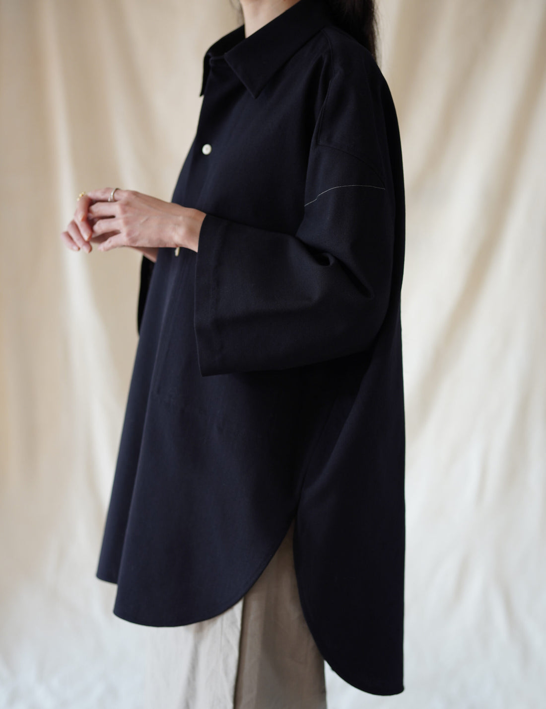 3/4 Sleeve Wool Shirt・Midnight