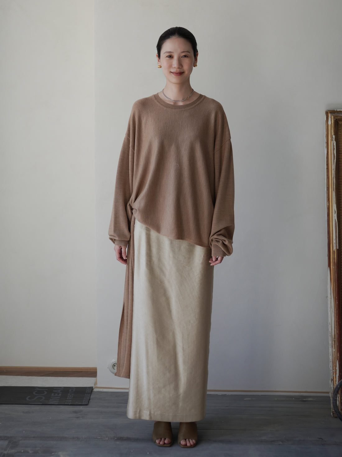 Anemo 側綁帶美麗諾羊毛針織衫・米色